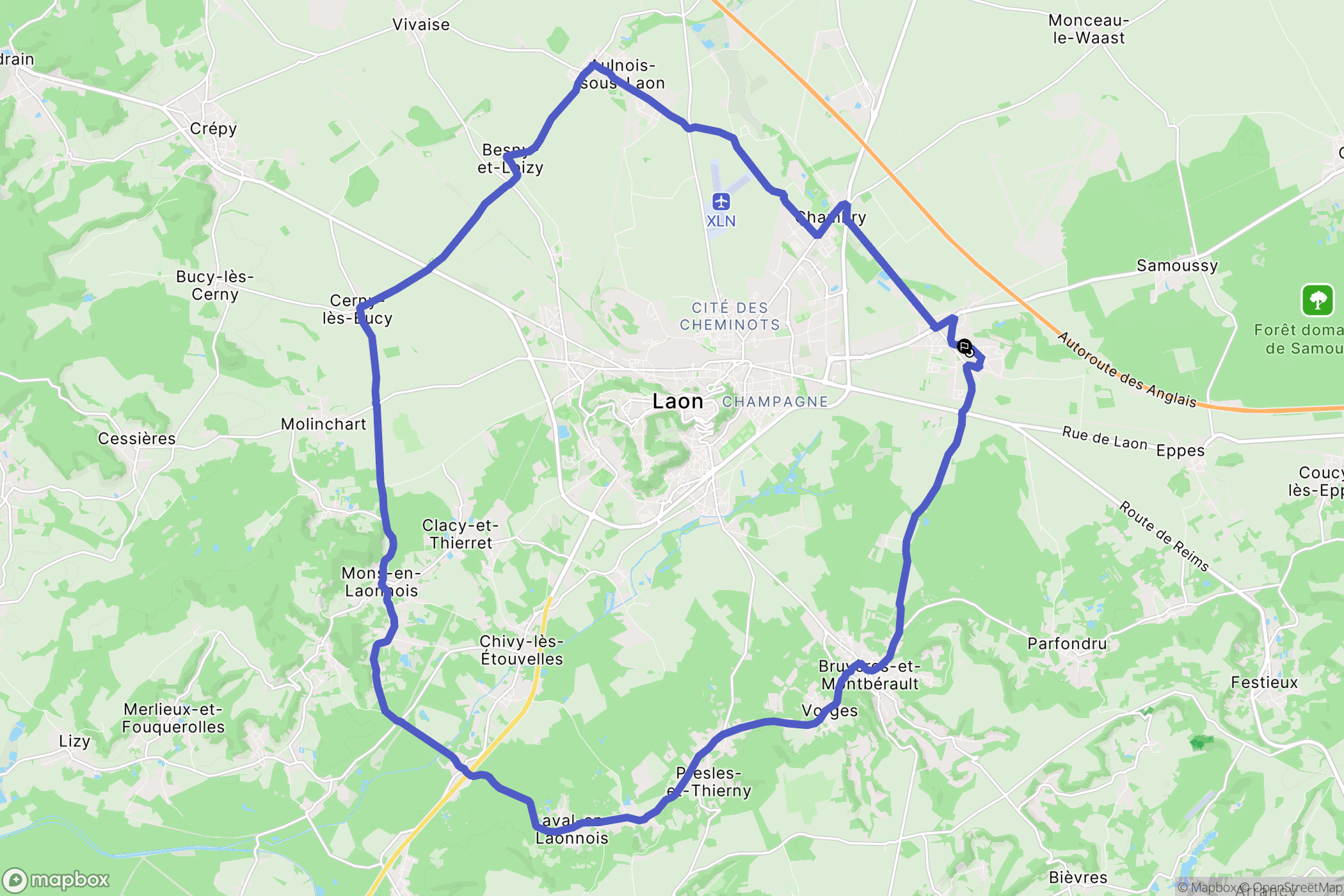 Athies-sous-Laon : carte du parcours de randonnée - France