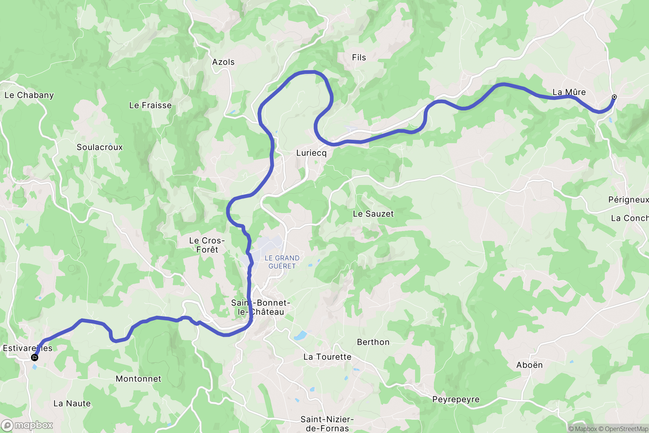 Périgneux : carte du parcours de randonnée - France