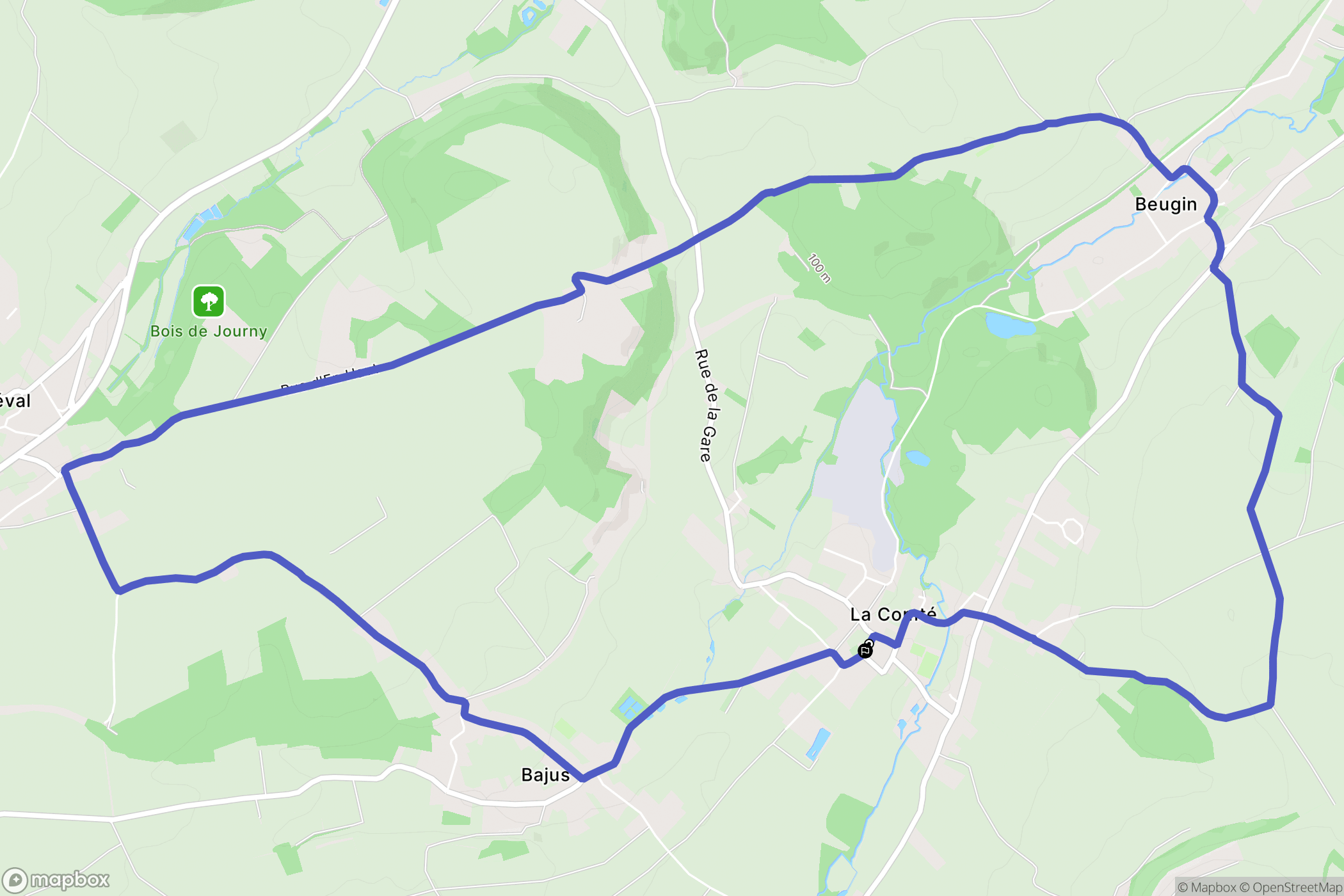 La Comté : carte du parcours de randonnée - France