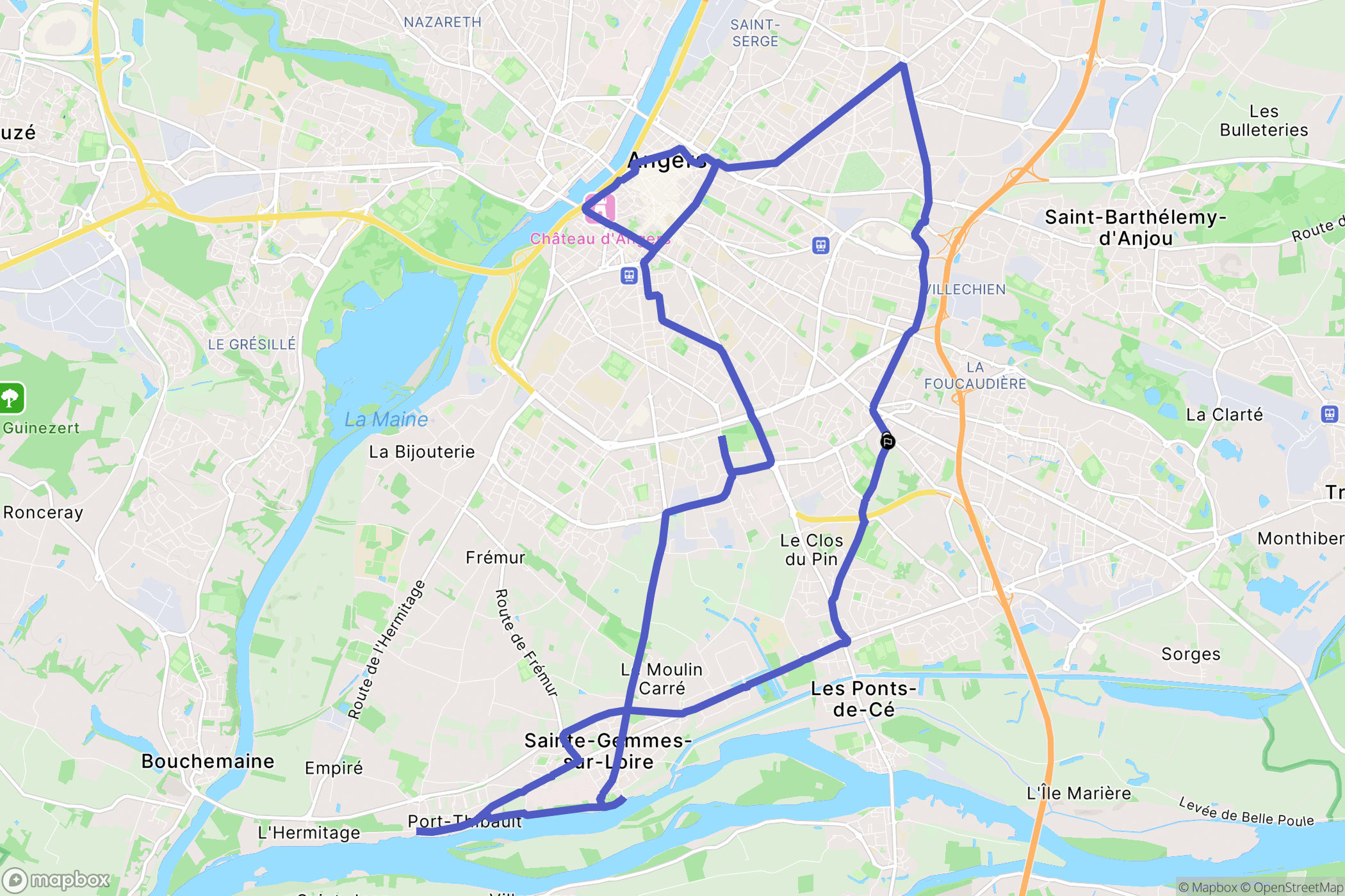 Angers : carte du parcours de randonnée - France
