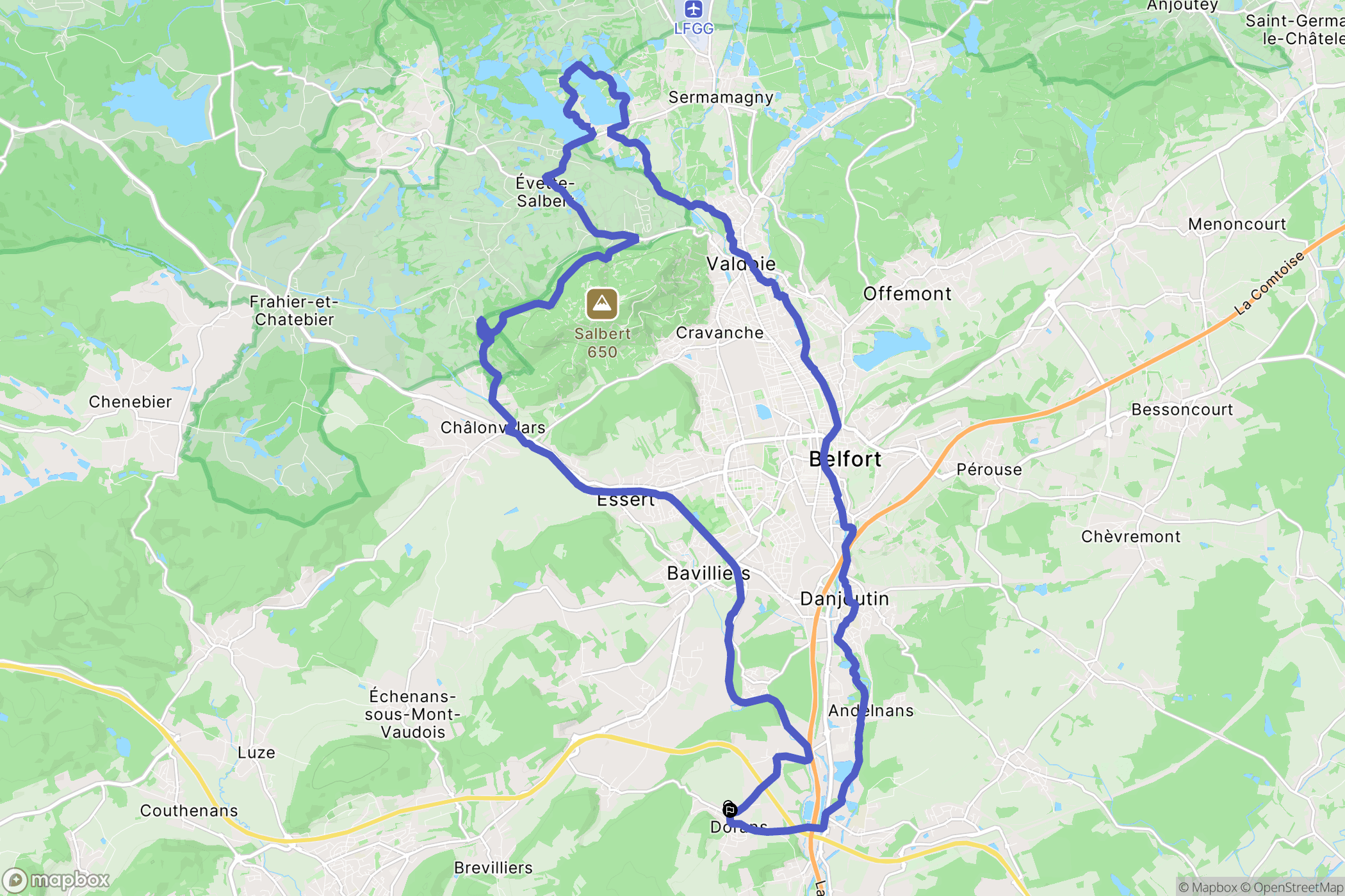 Dorans : carte du parcours de randonnée - France