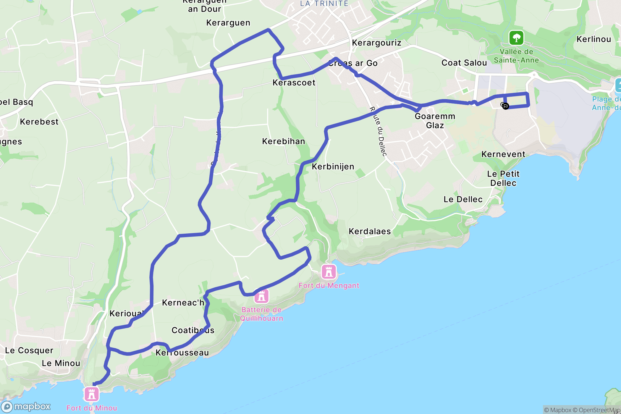 Plouzané : carte du parcours de randonnée - France