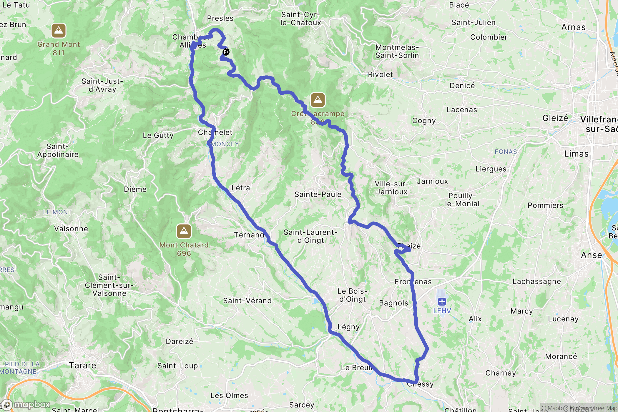 Chambost-Allières : carte du parcours de randonnée - France