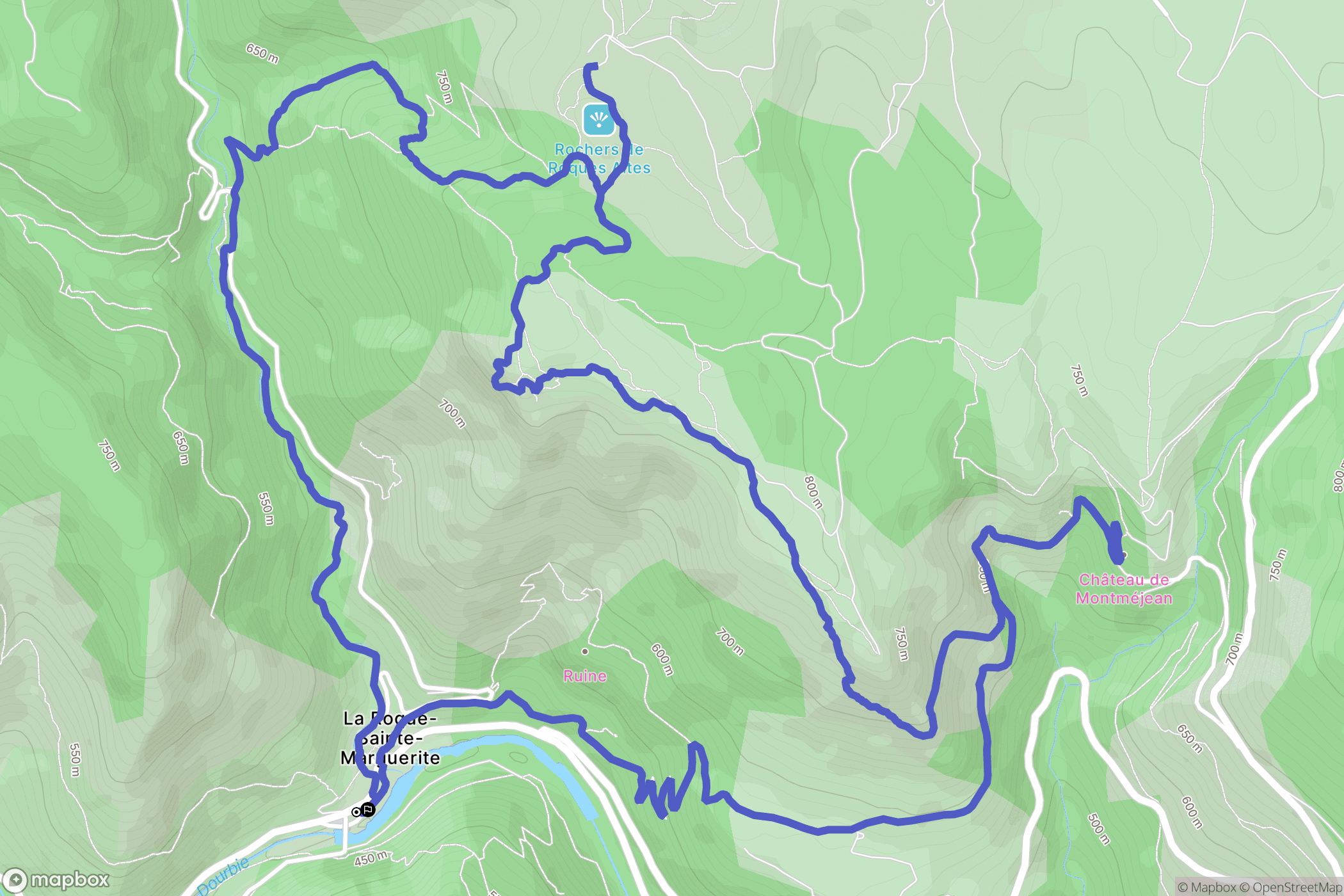 La Roque-Sainte-Marguerite : carte du parcours de randonnée - France
