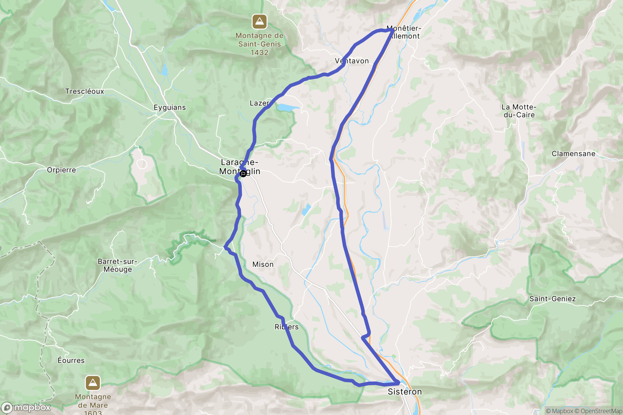 Laragne-Montéglin : carte du parcours de randonnée - France