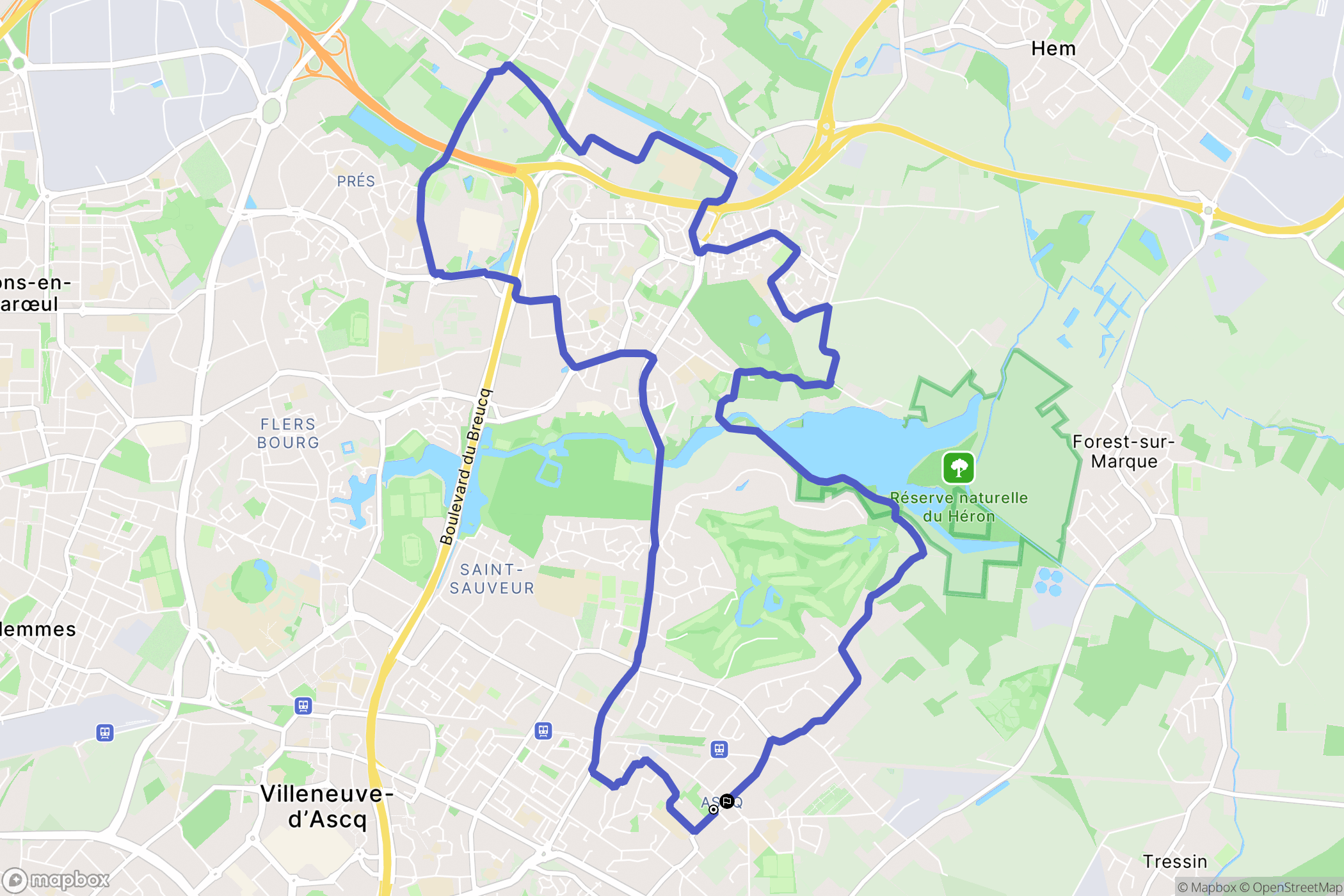 Villeneuve-d'Ascq : carte du parcours de randonnée - France