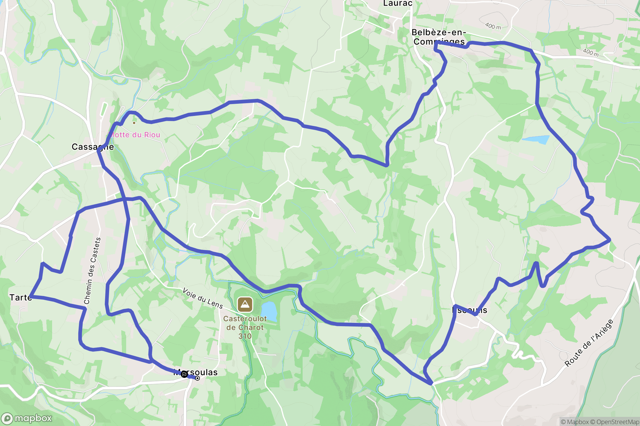 Marsoulas : carte du parcours de randonnée - France
