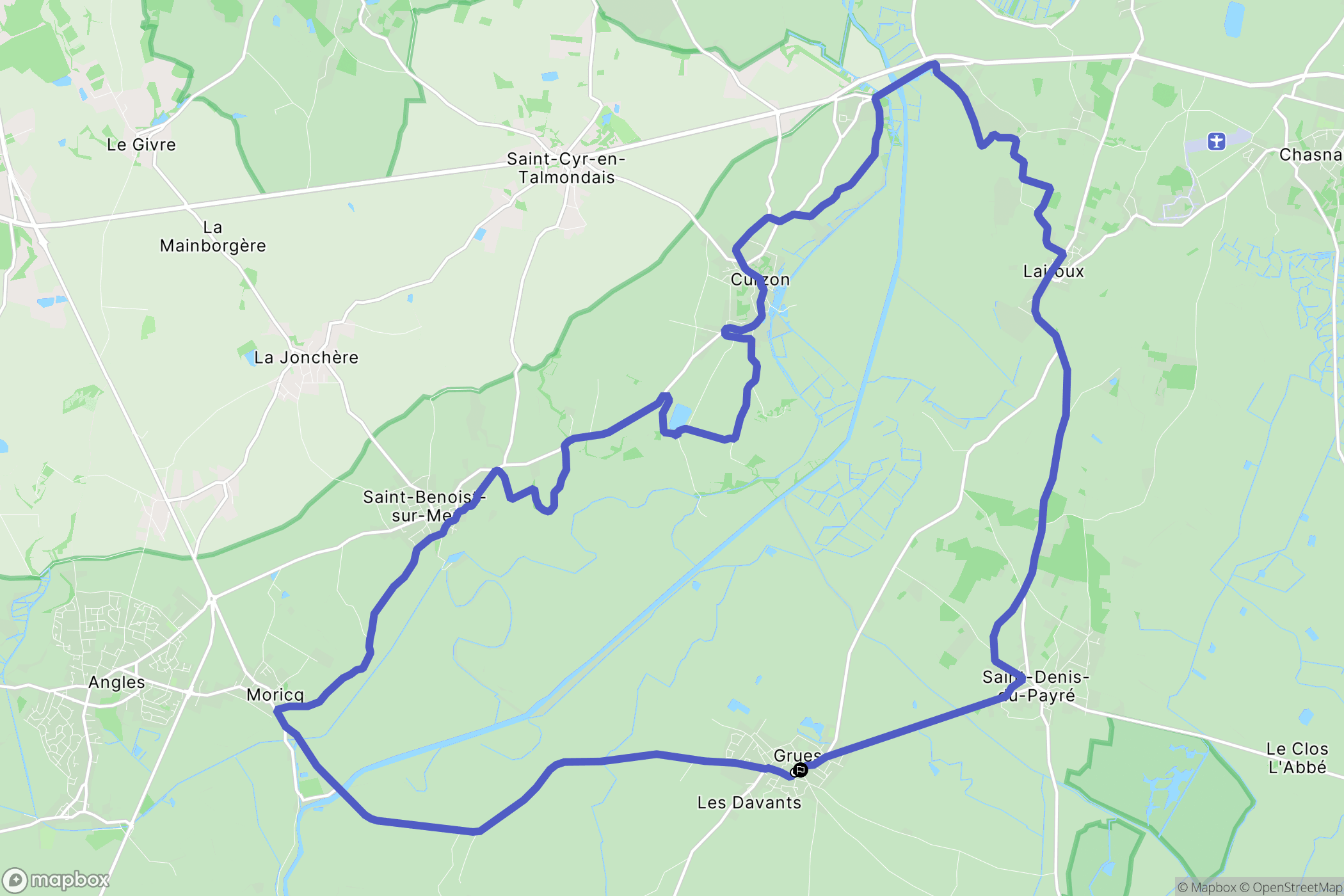 Grues : carte du parcours de randonnée - France