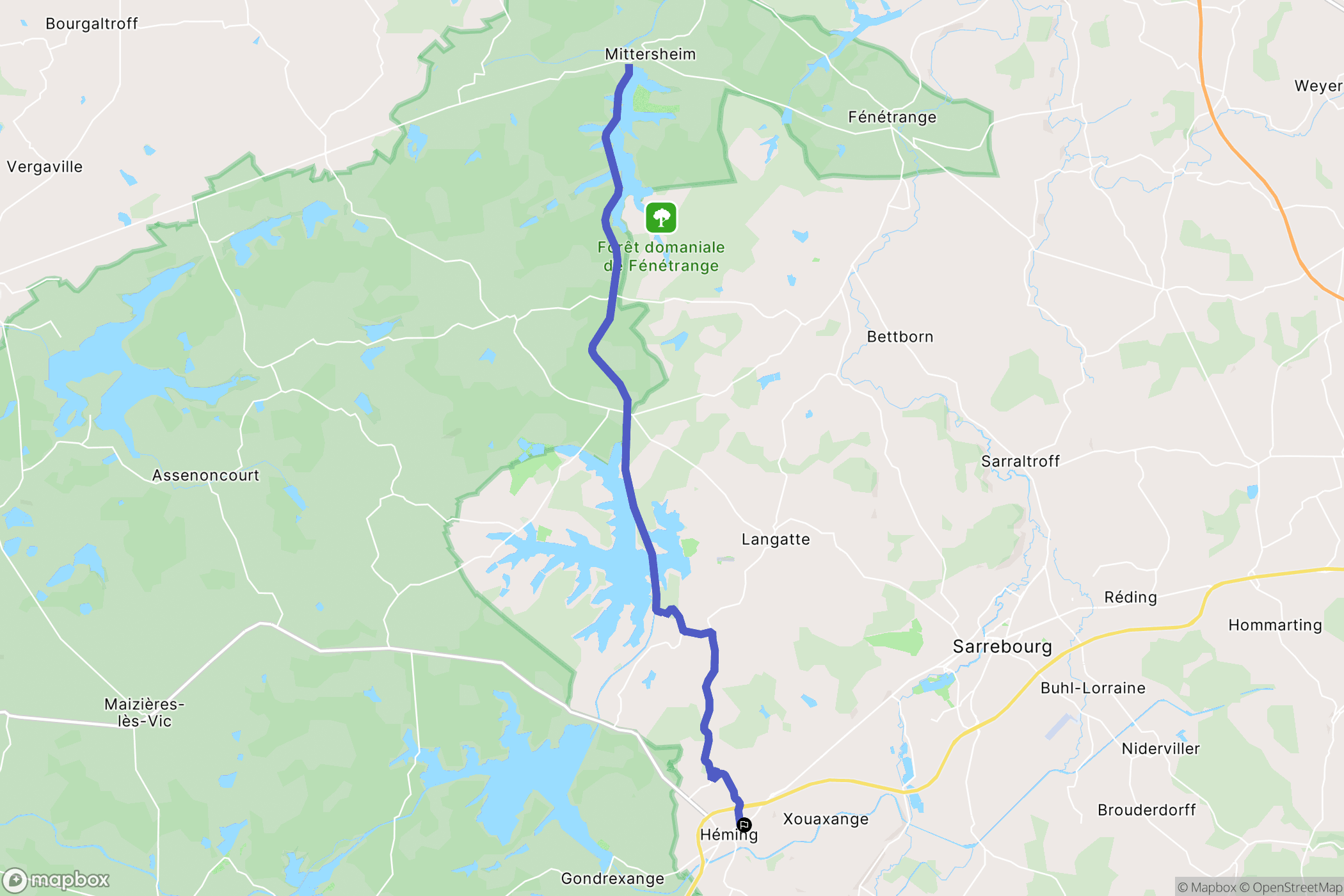 Héming : carte du parcours de randonnée - France