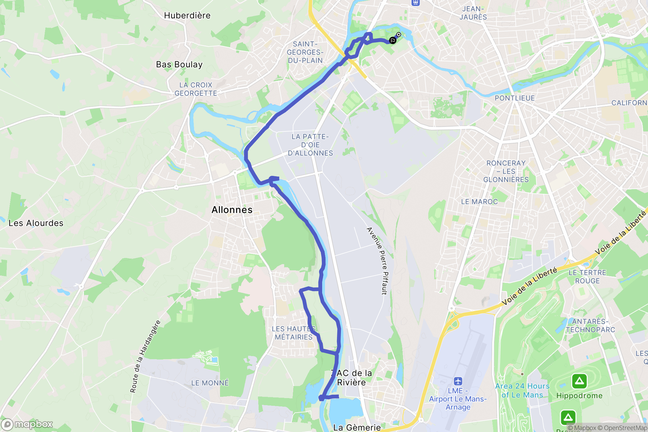 Le Mans : carte du parcours de randonnée - France