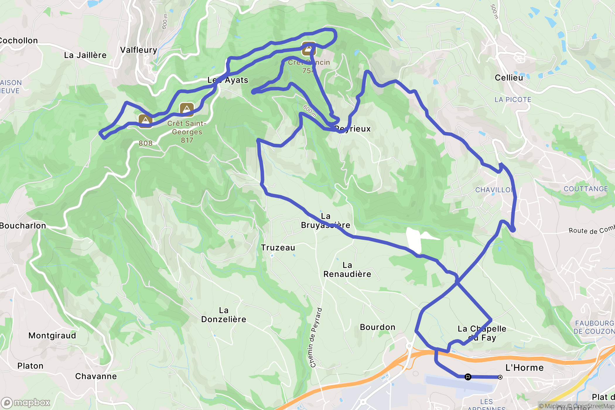 L'Horme : carte du parcours de randonnée - France