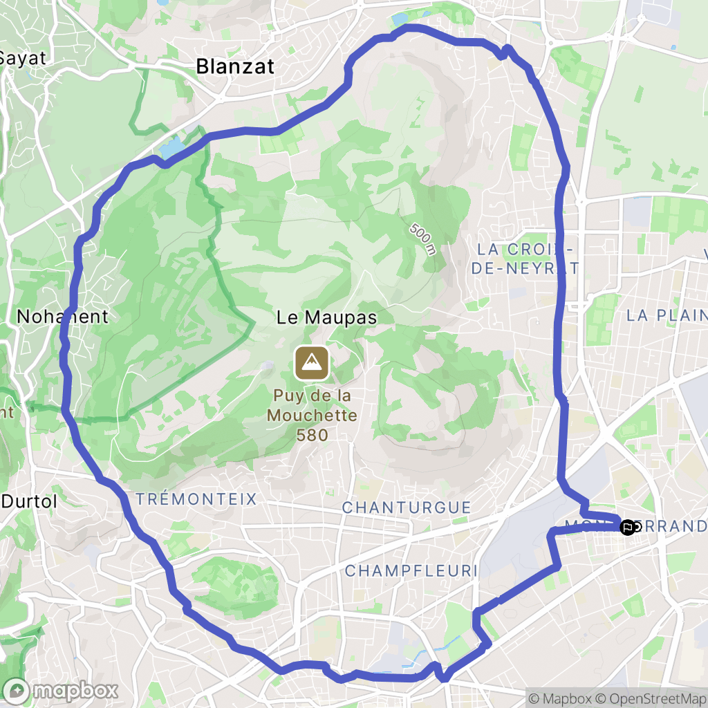 Clermont-Ferrand : carte du parcours de randonnée - France