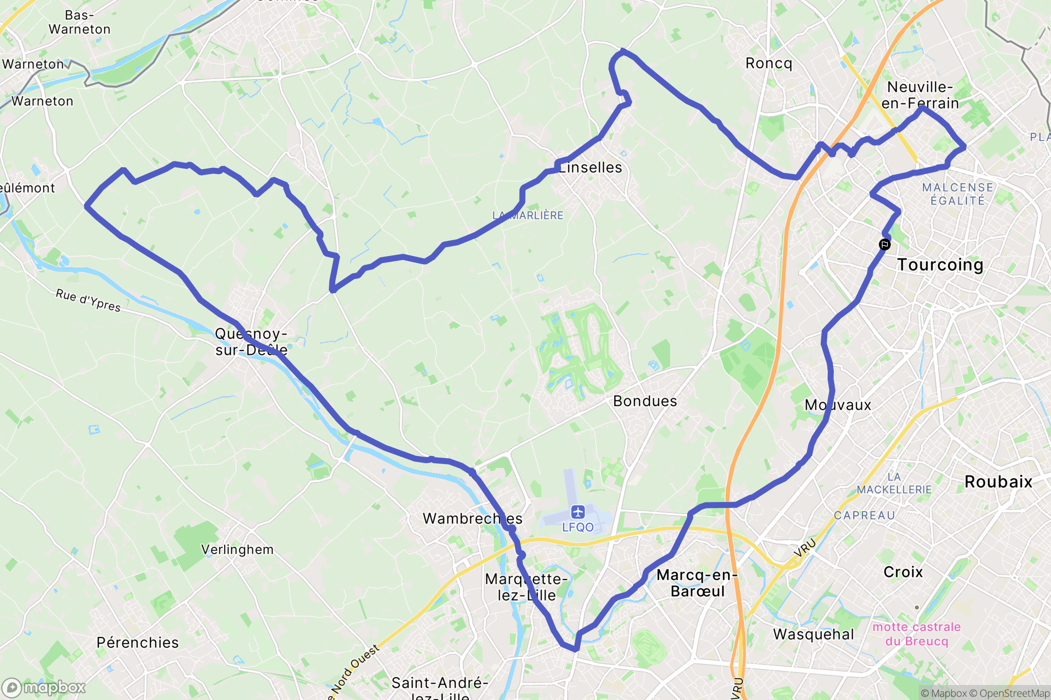 Tourcoing : carte du parcours de randonnée - France