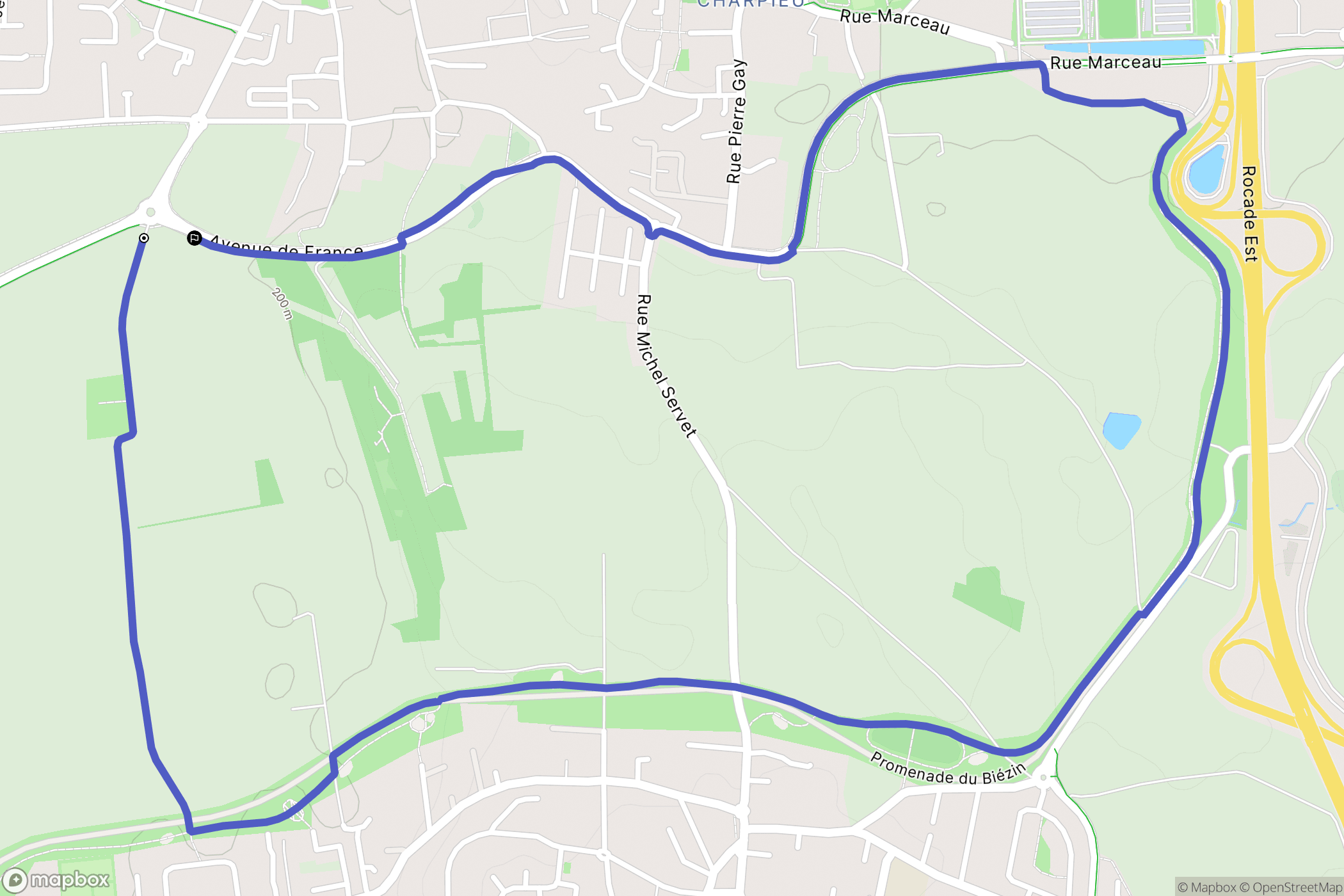 Décines-Charpieu : carte du parcours de randonnée - France