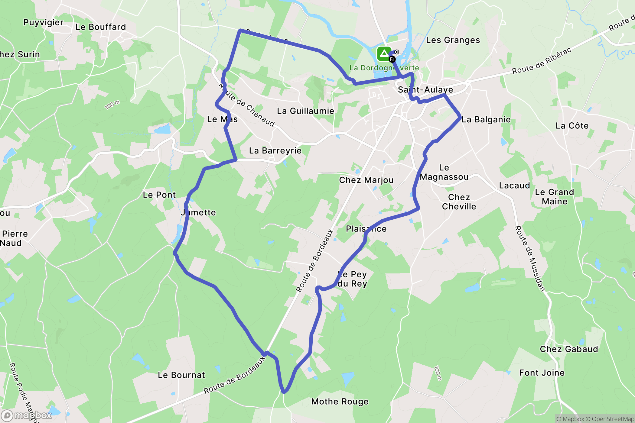 Saint-Aulaye-Puymangou : carte du parcours de randonnée - France