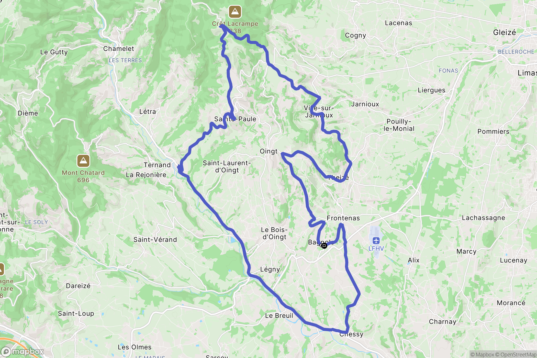 Bagnols : carte du parcours de randonnée - France