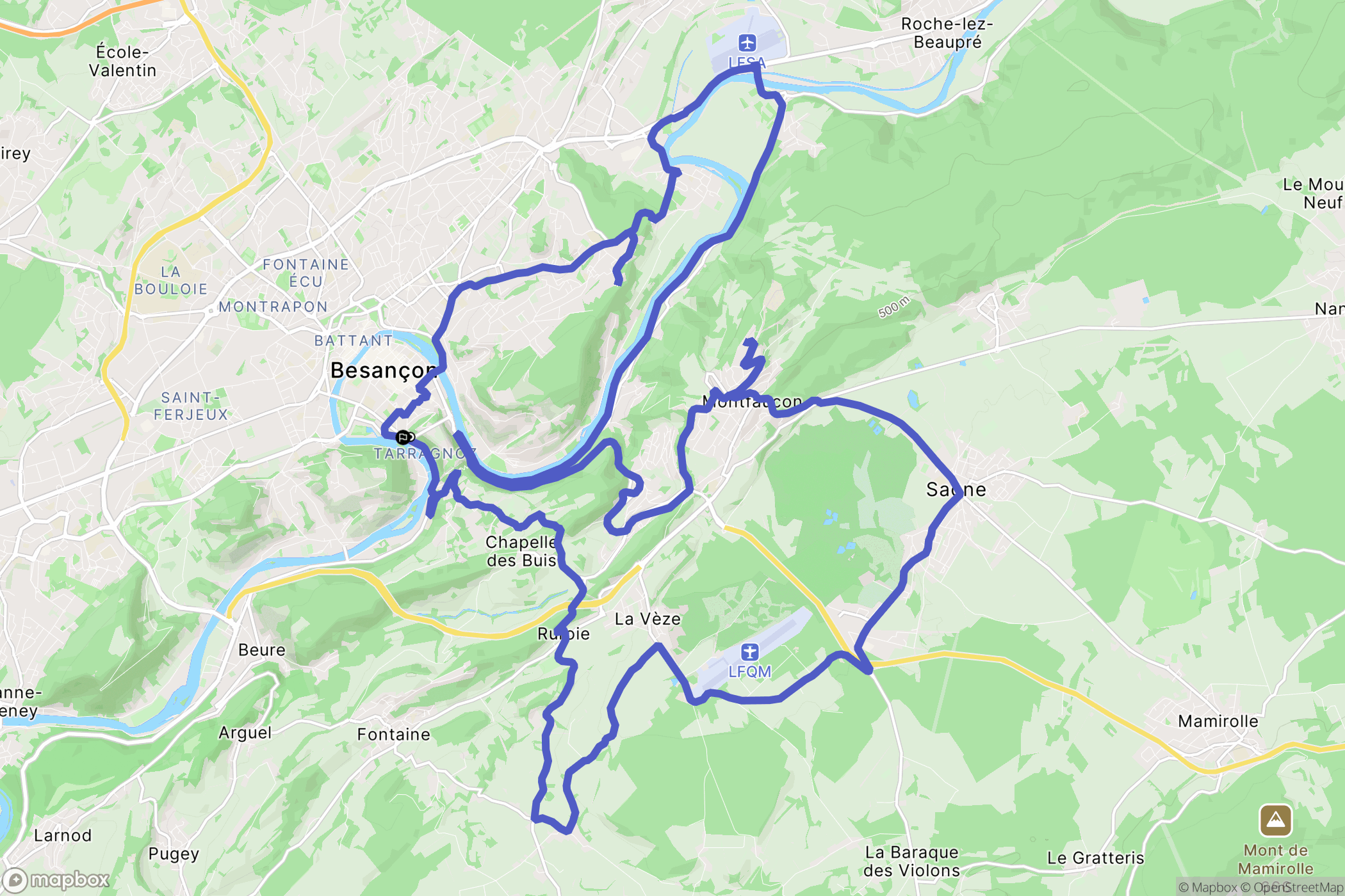 Besançon : carte du parcours de randonnée - France
