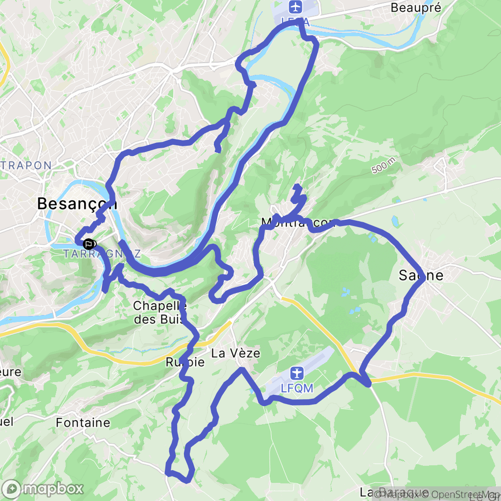 Besançon : carte du parcours de randonnée - France