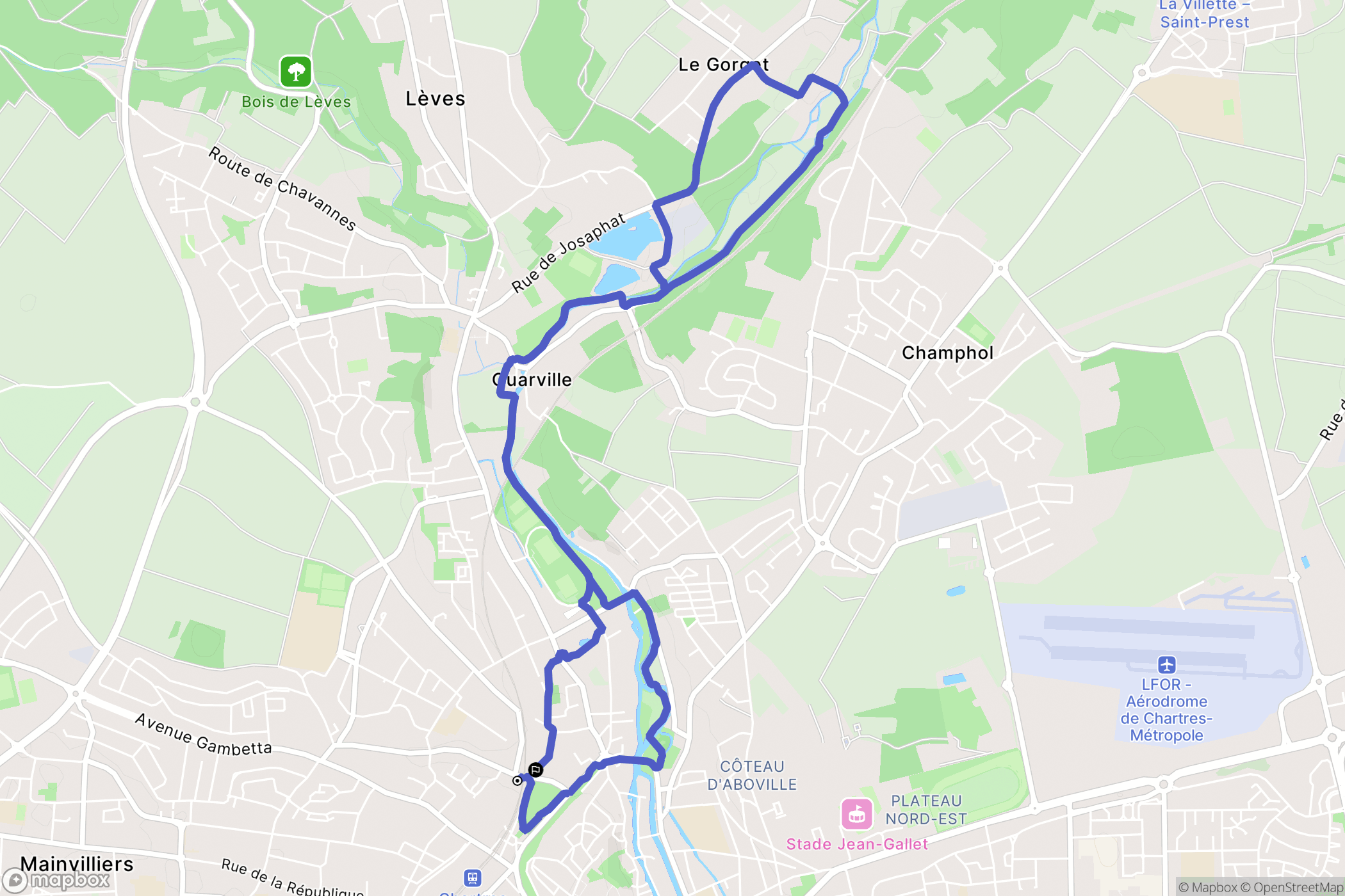 Chartres : carte du parcours de randonnée - France