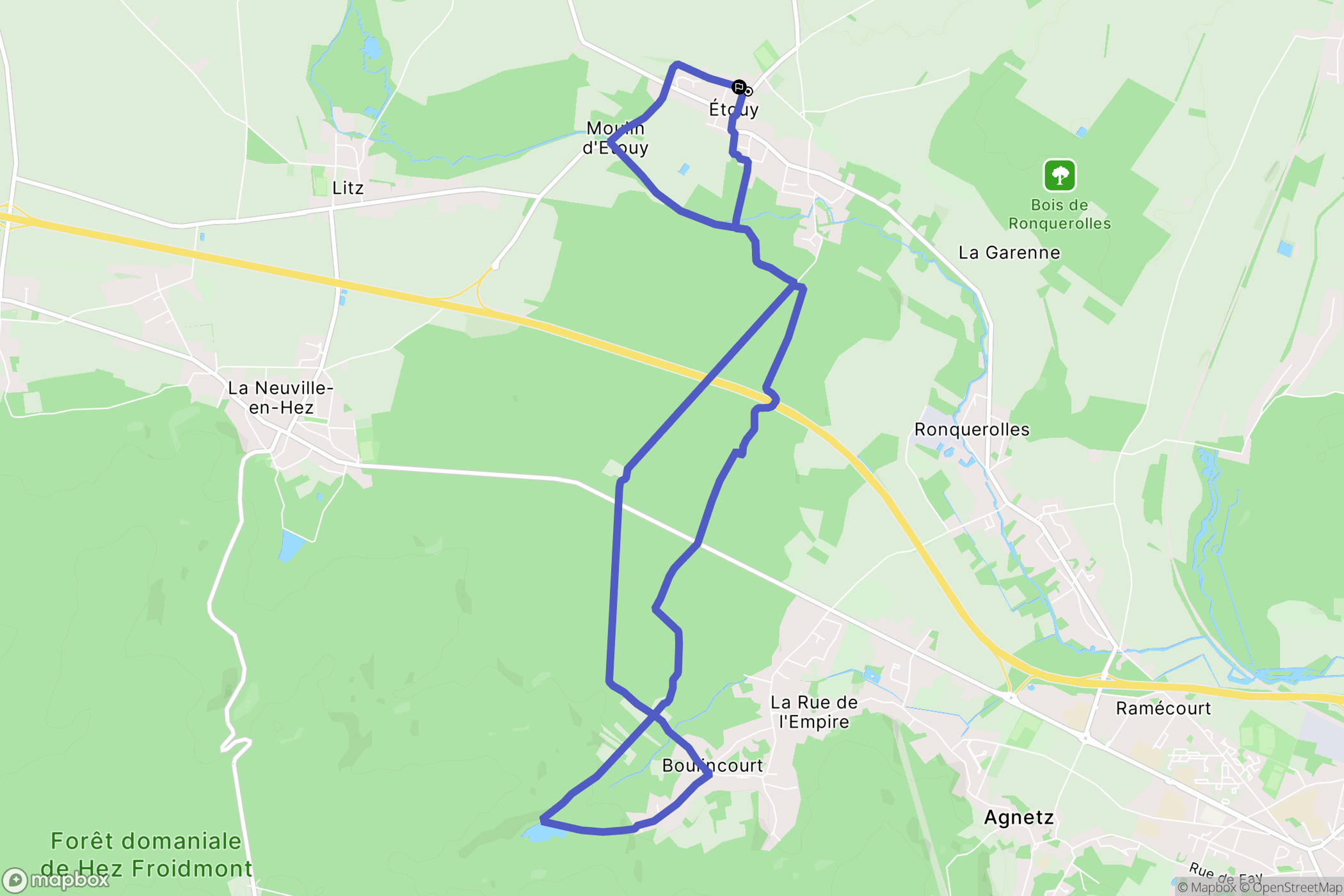 Étouy : carte du parcours de randonnée - France