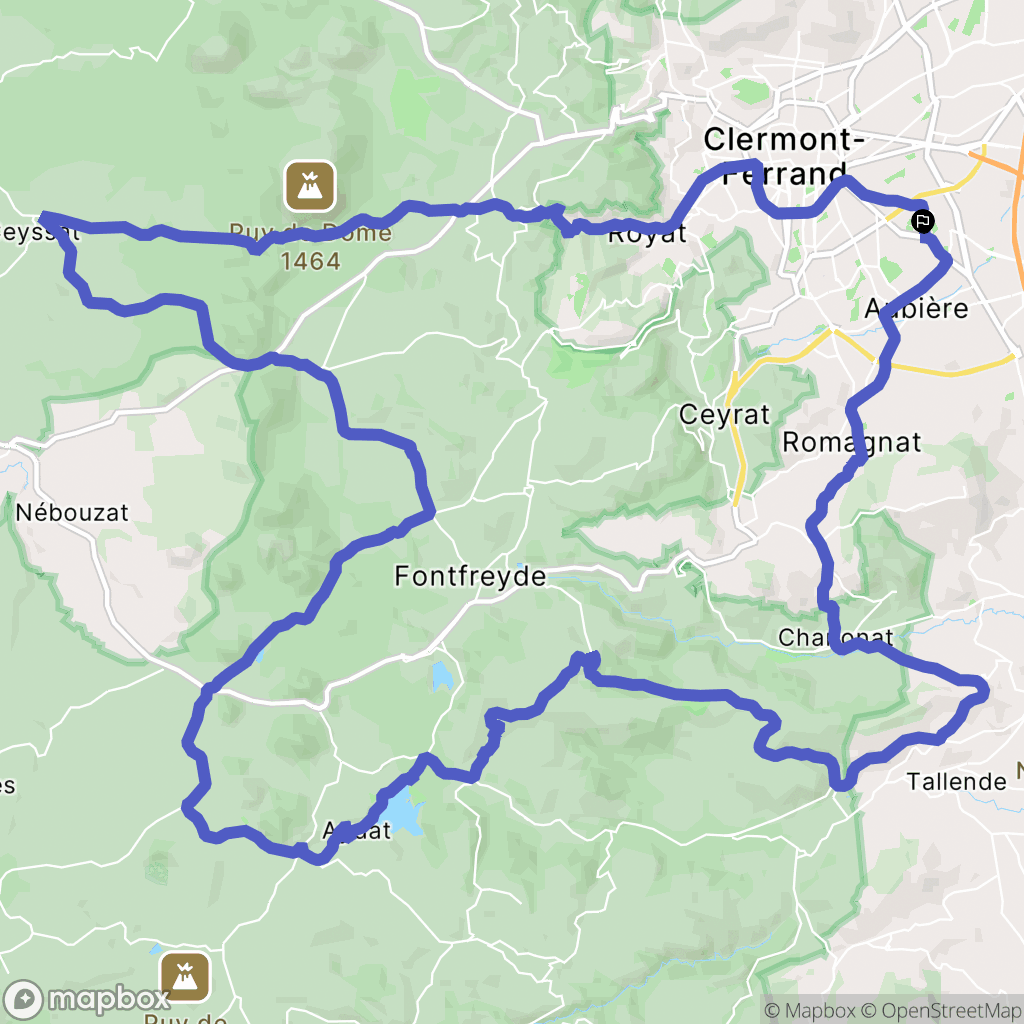 Clermont-Ferrand : carte du parcours de randonnée - France