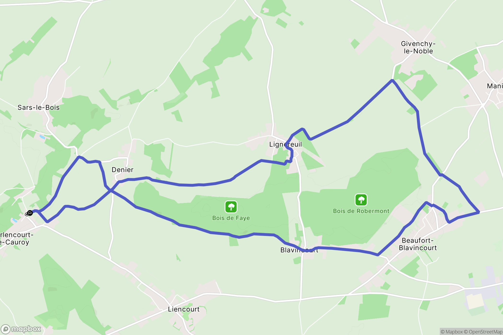Berlencourt-le-Cauroy : carte du parcours de randonnée - France