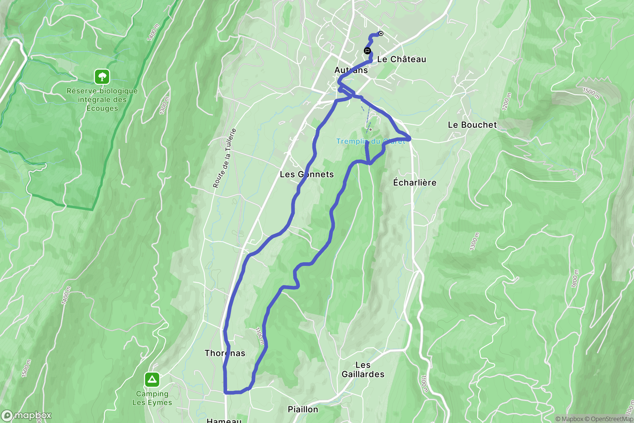 Autrans-Méaudre en Vercors : carte du parcours de randonnée - France