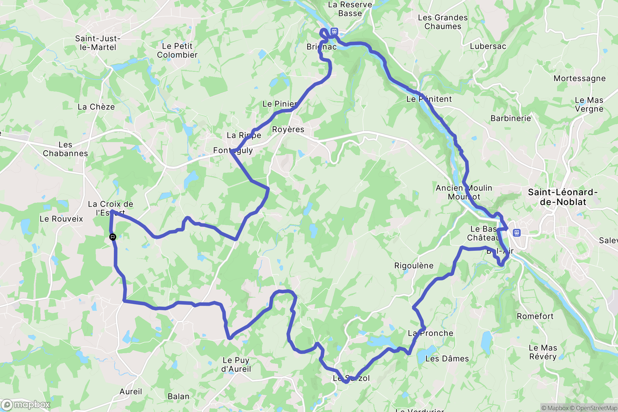 Saint-Just-le-Martel : carte du parcours de randonnée - France