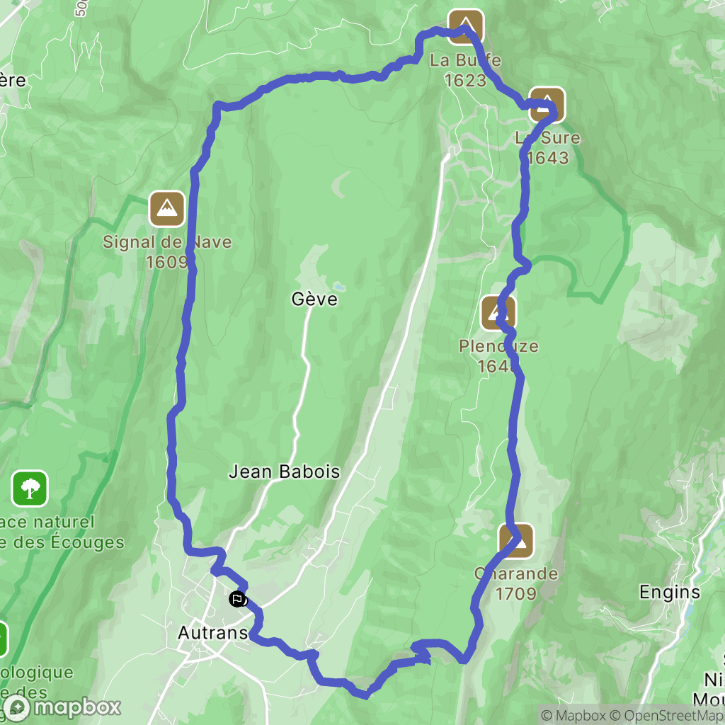 Autrans-Méaudre en Vercors : carte du parcours de randonnée - France