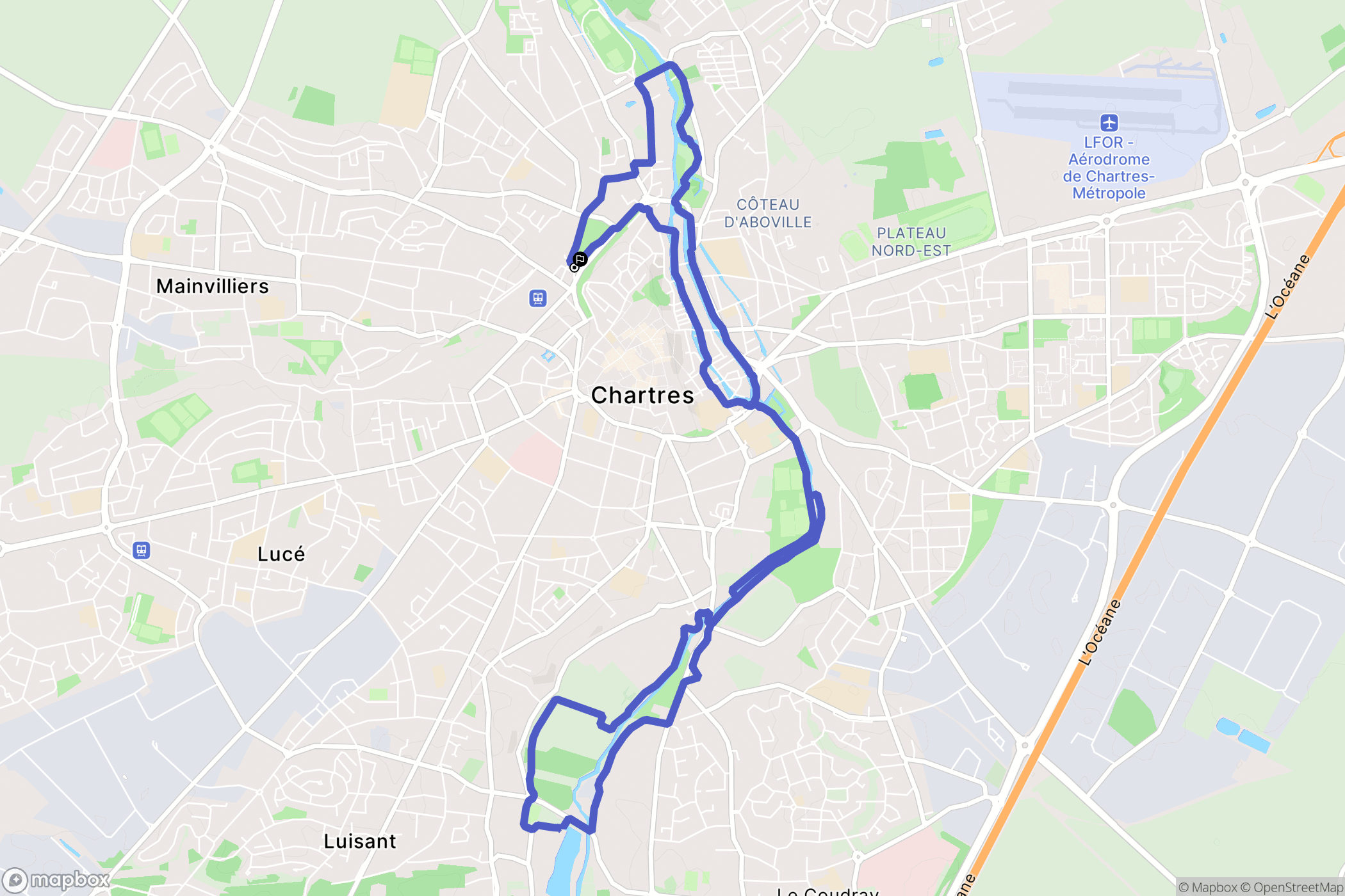 Chartres : carte du parcours de randonnée - France