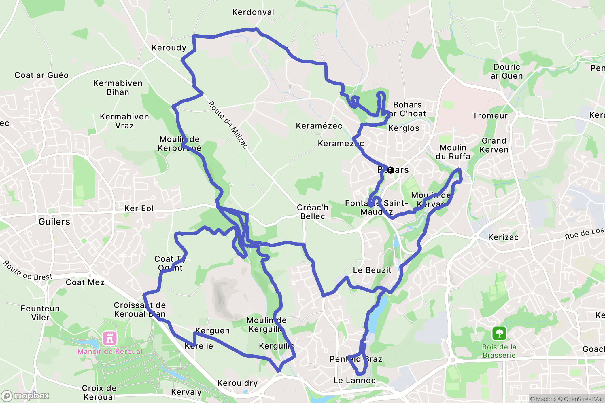Bohars : carte du parcours de randonnée - France
