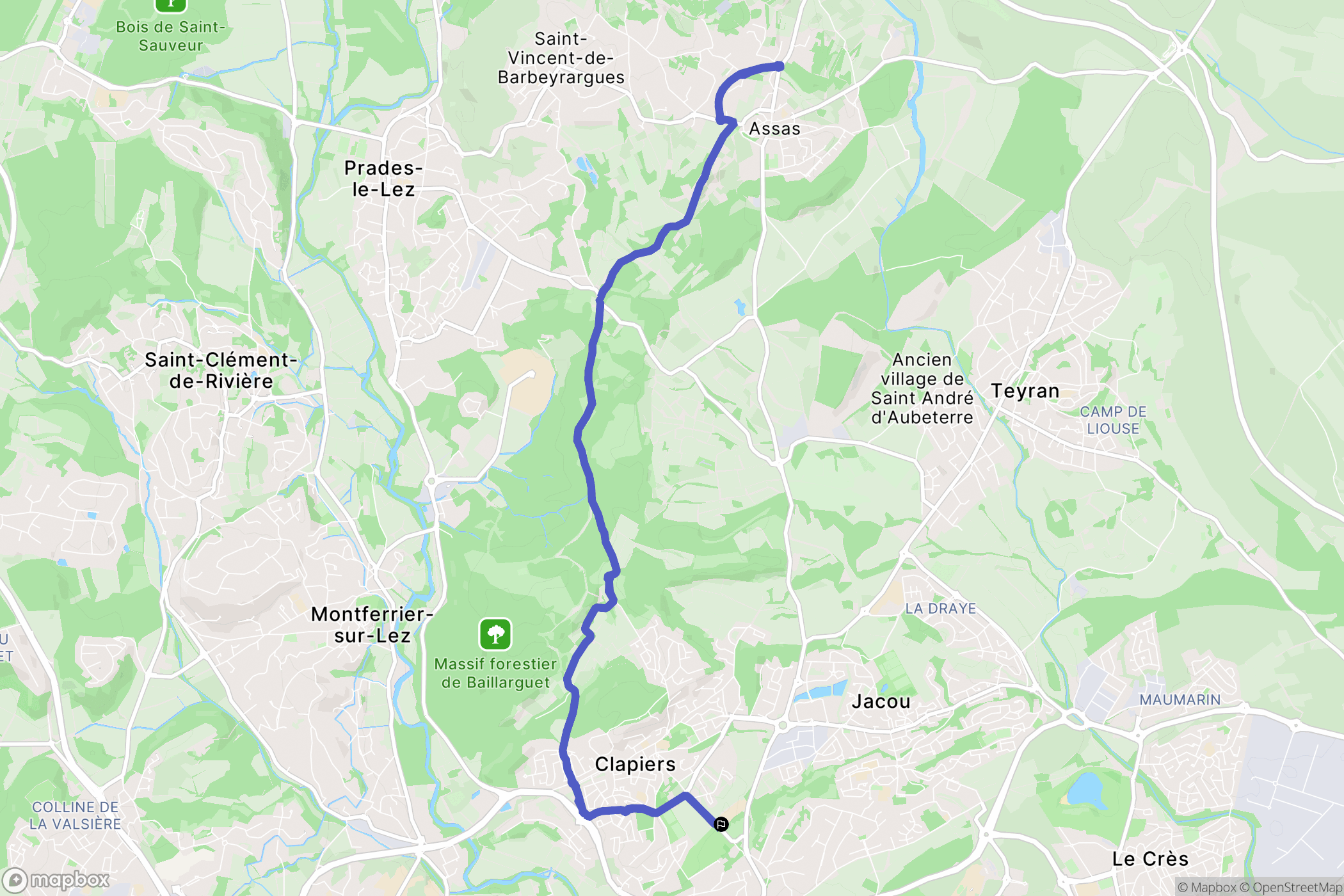 Clapiers : carte du parcours de randonnée - France