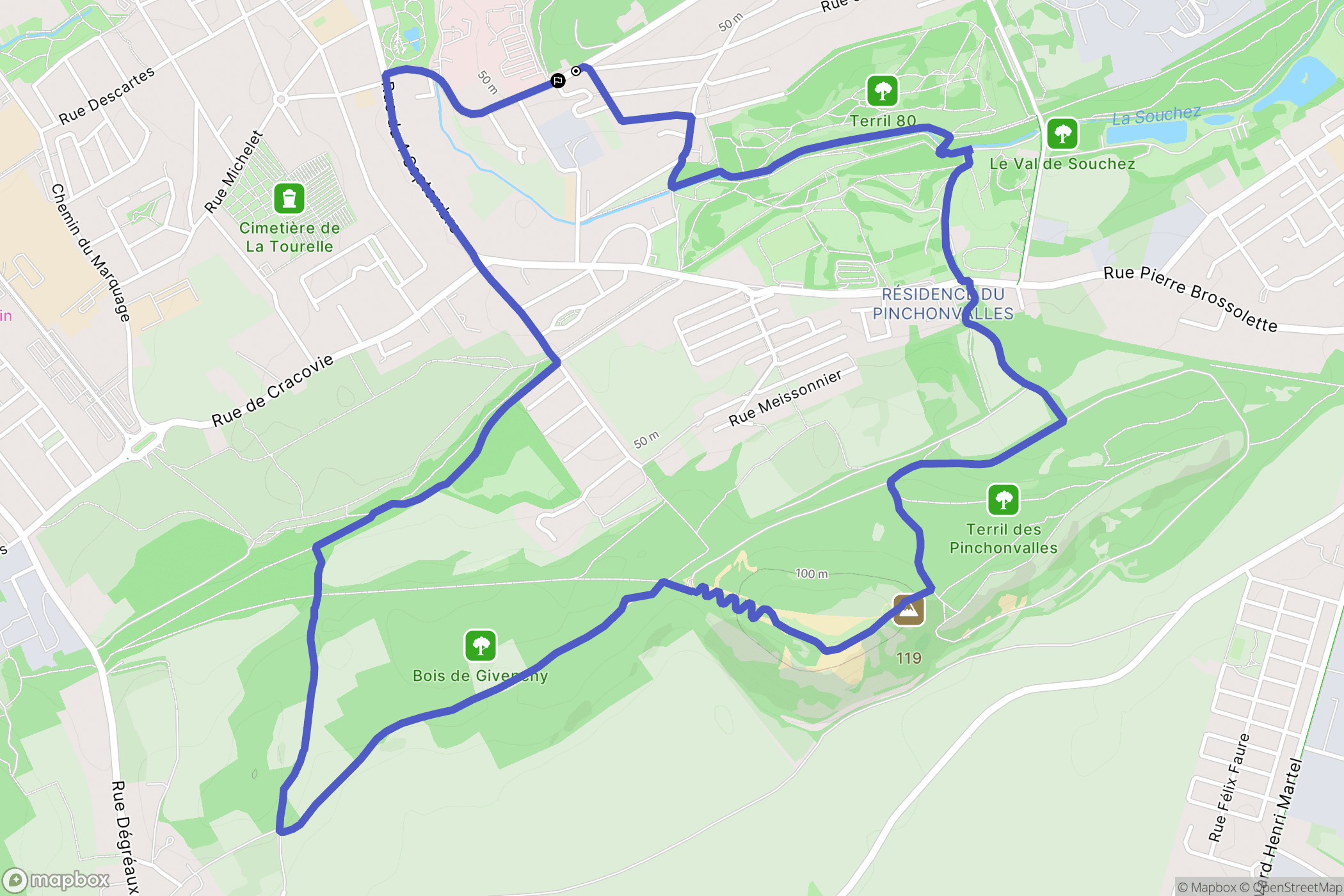 Liévin : carte du parcours de randonnée - France