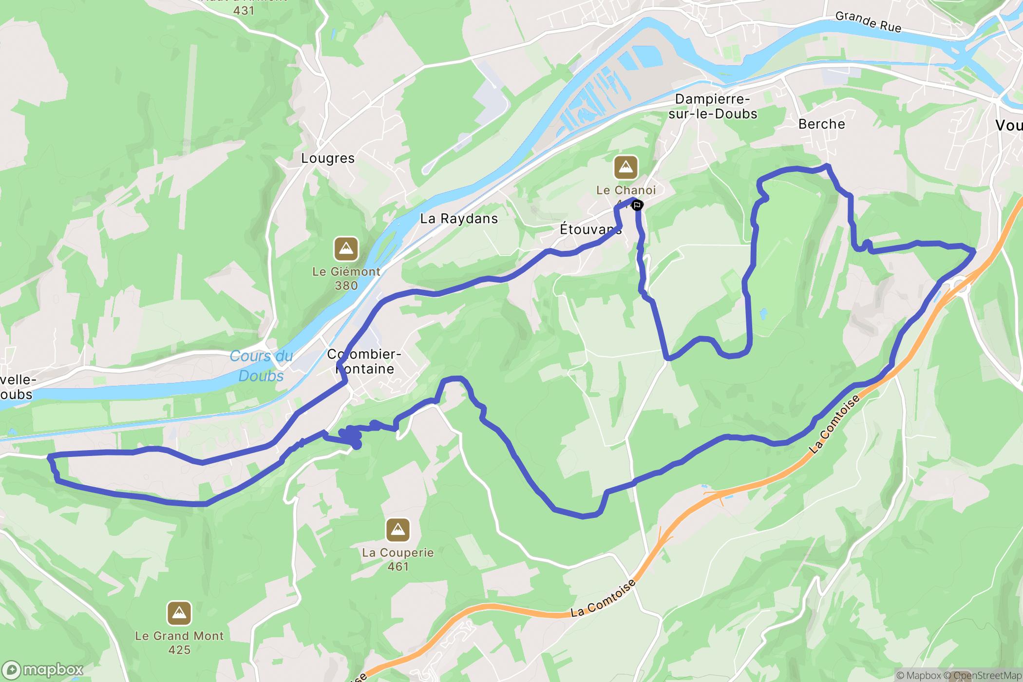 Étouvans : carte du parcours de randonnée - France