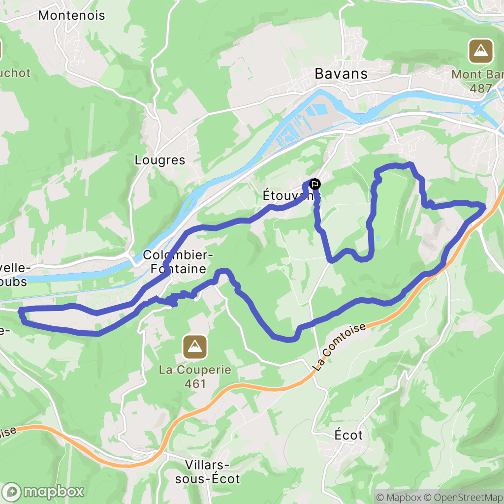 Étouvans : carte du parcours de randonnée - France