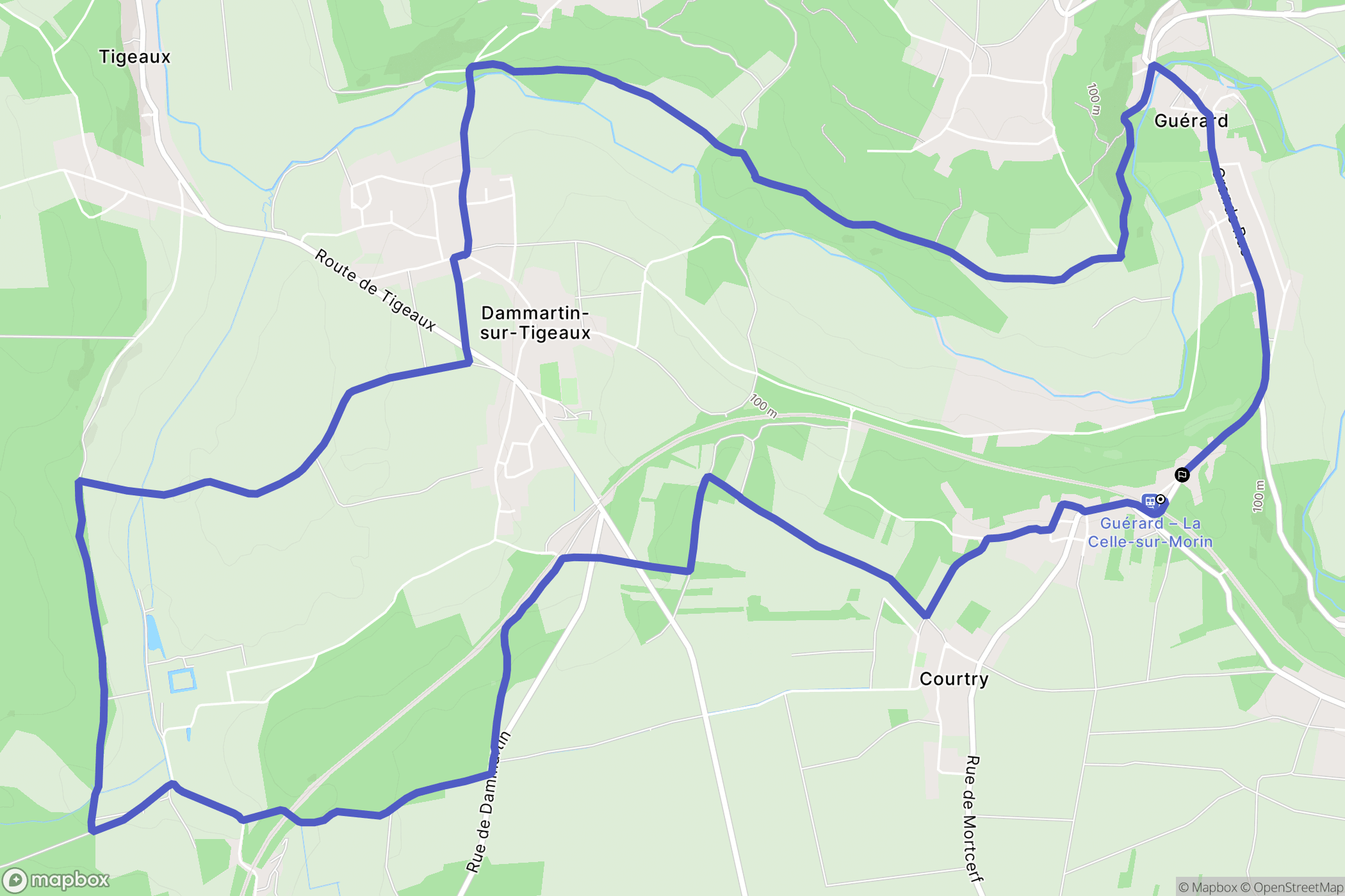 Guérard : carte du parcours de randonnée - France