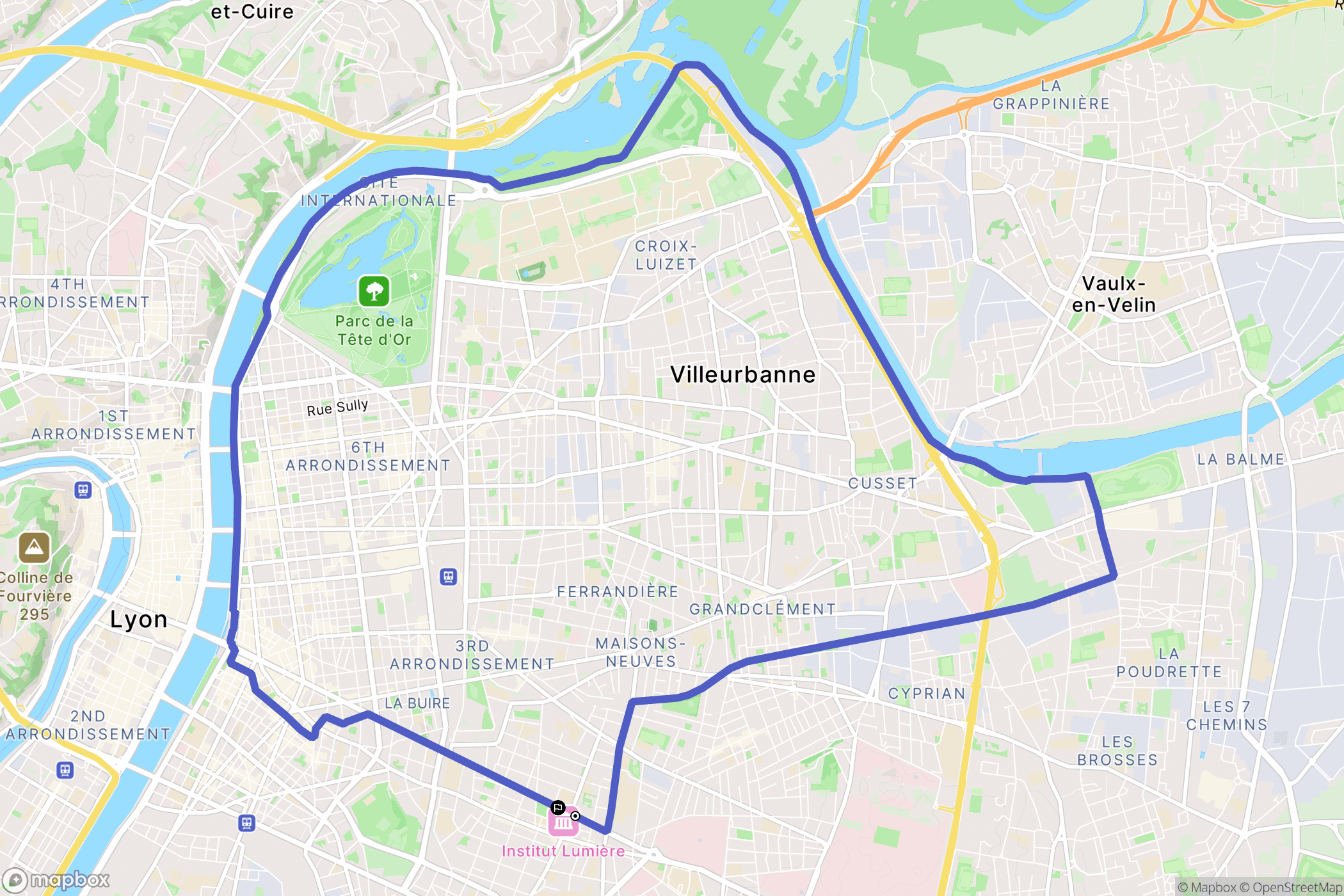 Lyon : carte du parcours de randonnée - France