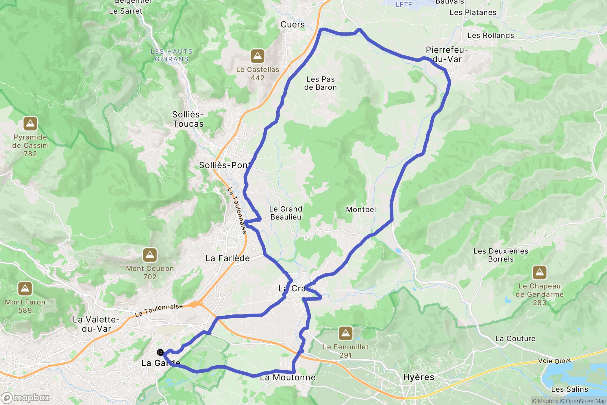 La Garde : carte du parcours de randonnée - France
