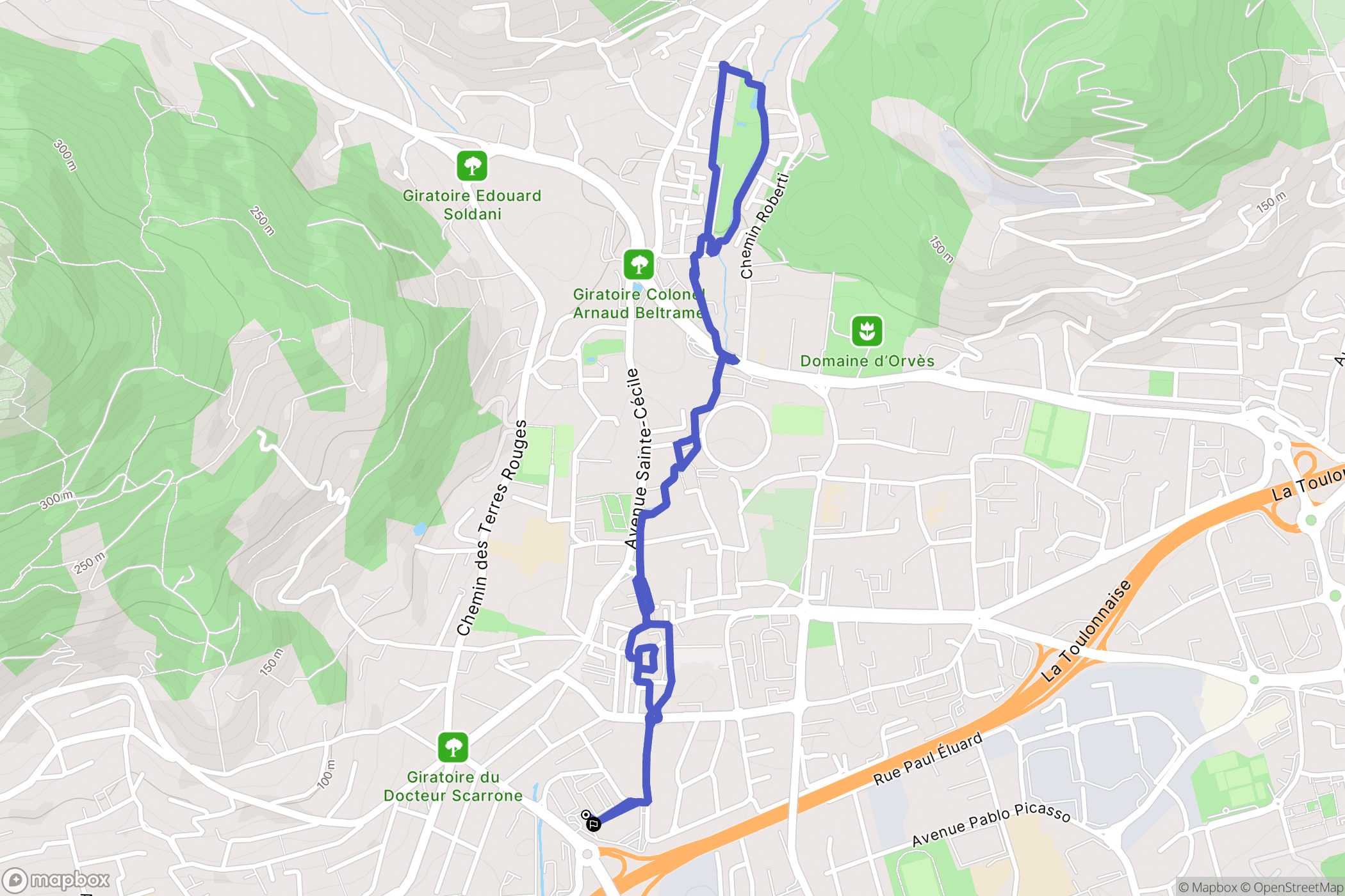 Toulon : carte du parcours de randonnée - France