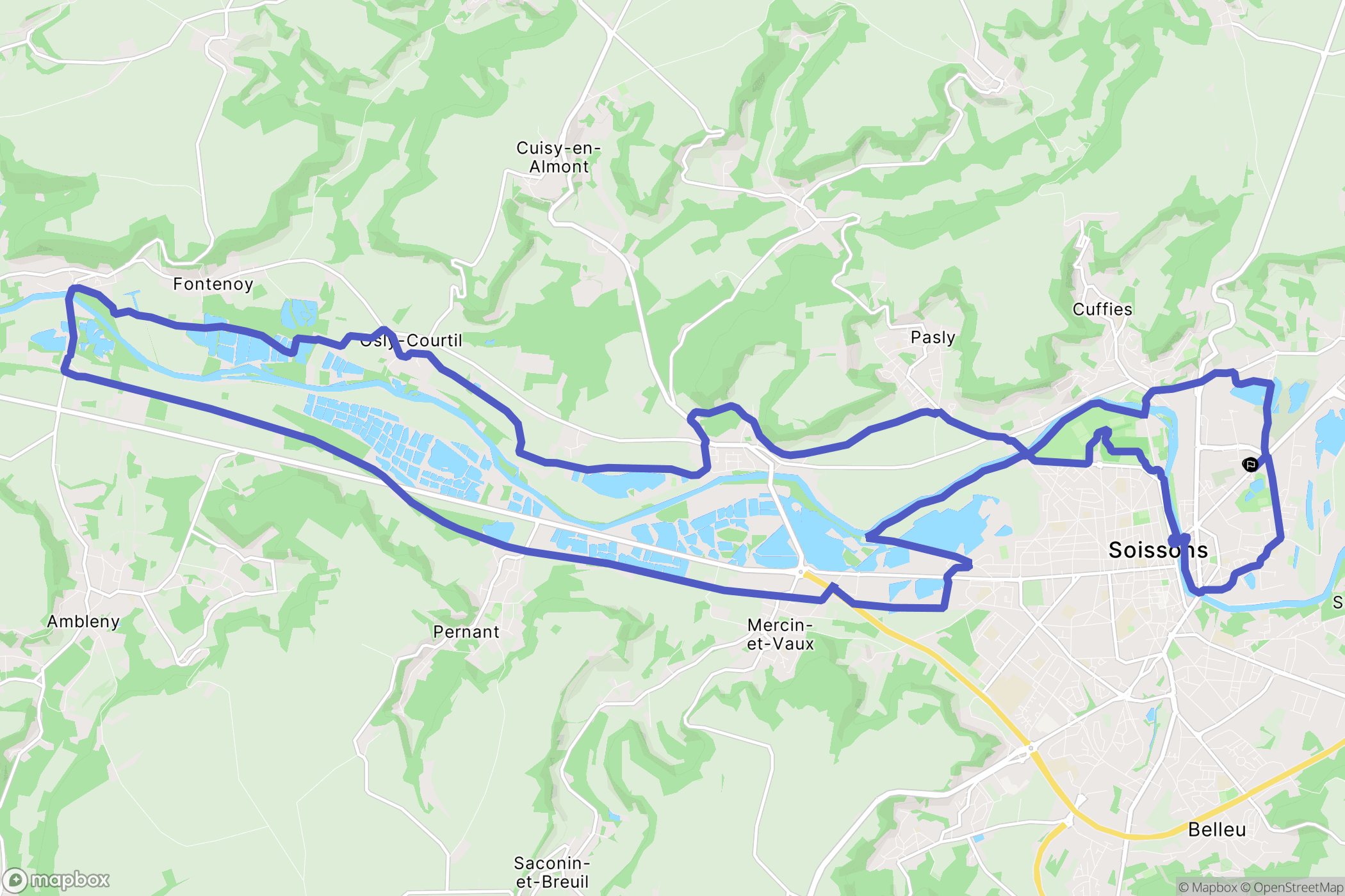 Soissons : carte du parcours de randonnée - France