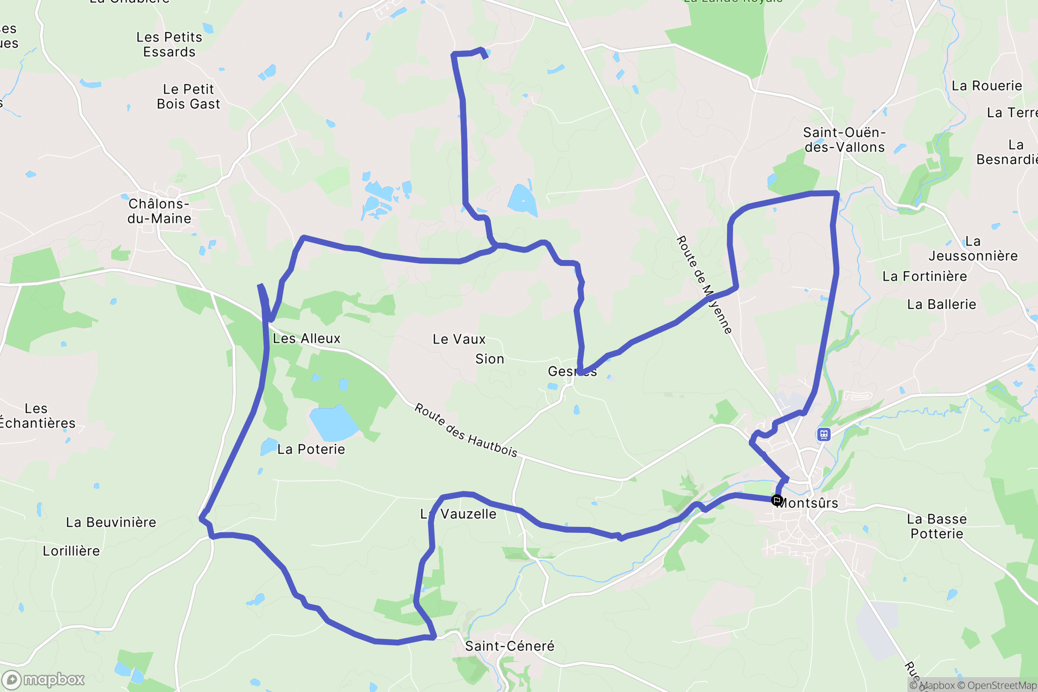 Montsûrs : carte du parcours de randonnée - France