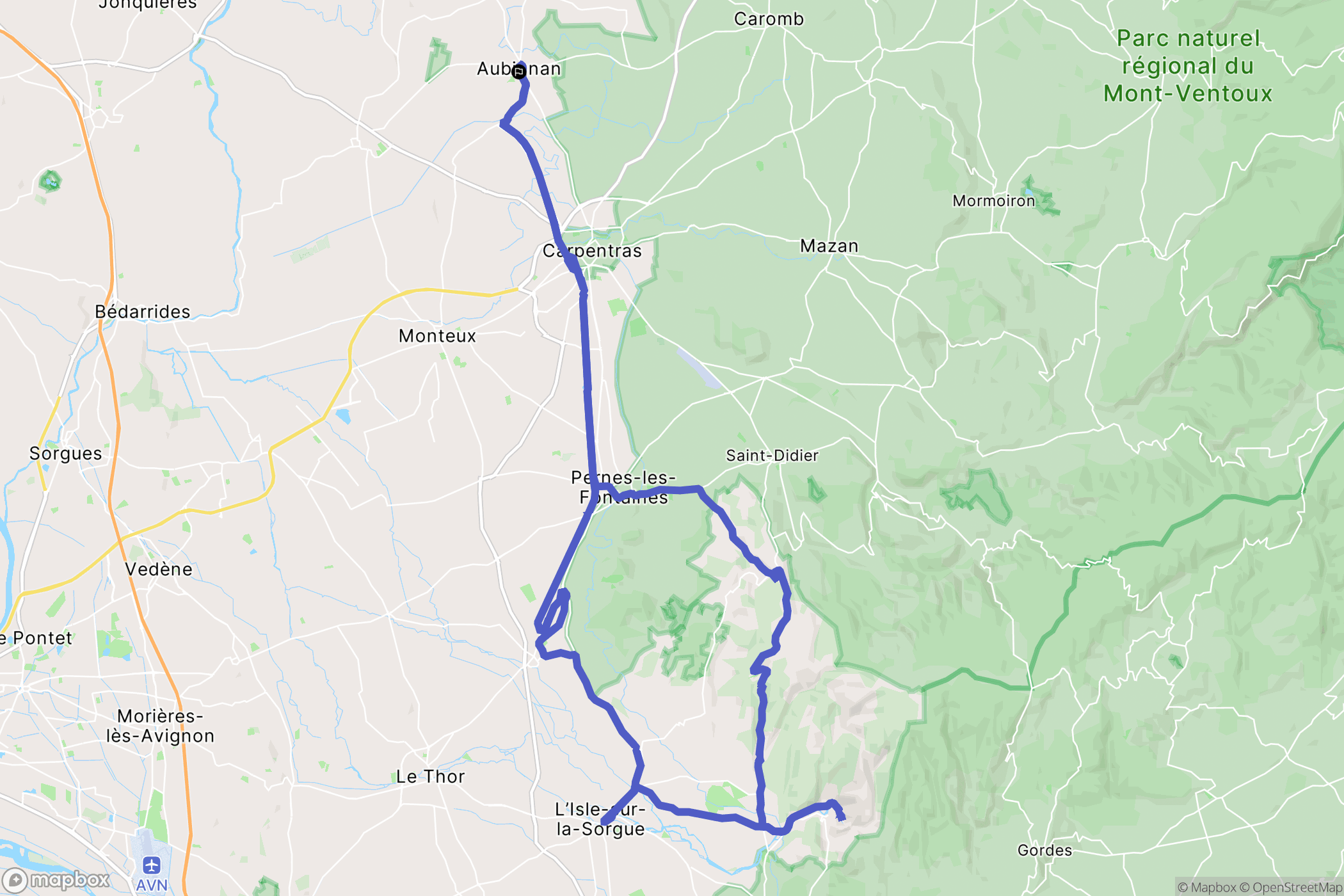 Aubignan : carte du parcours de randonnée - France