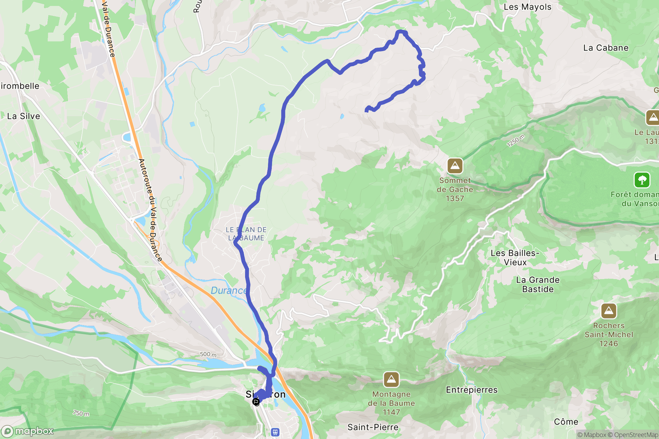 Sisteron : carte du parcours de randonnée - France