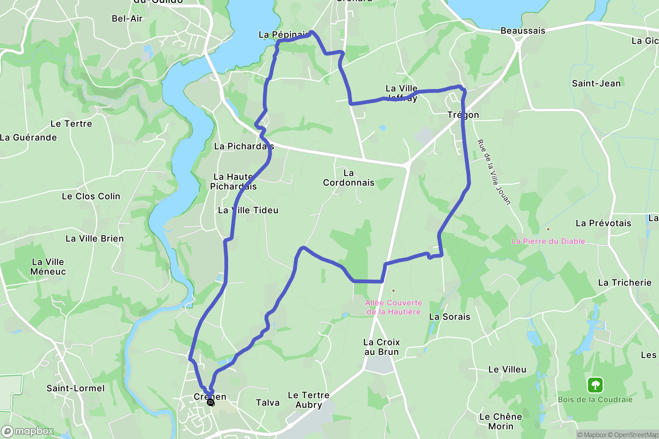 Créhen : carte du parcours de randonnée - France