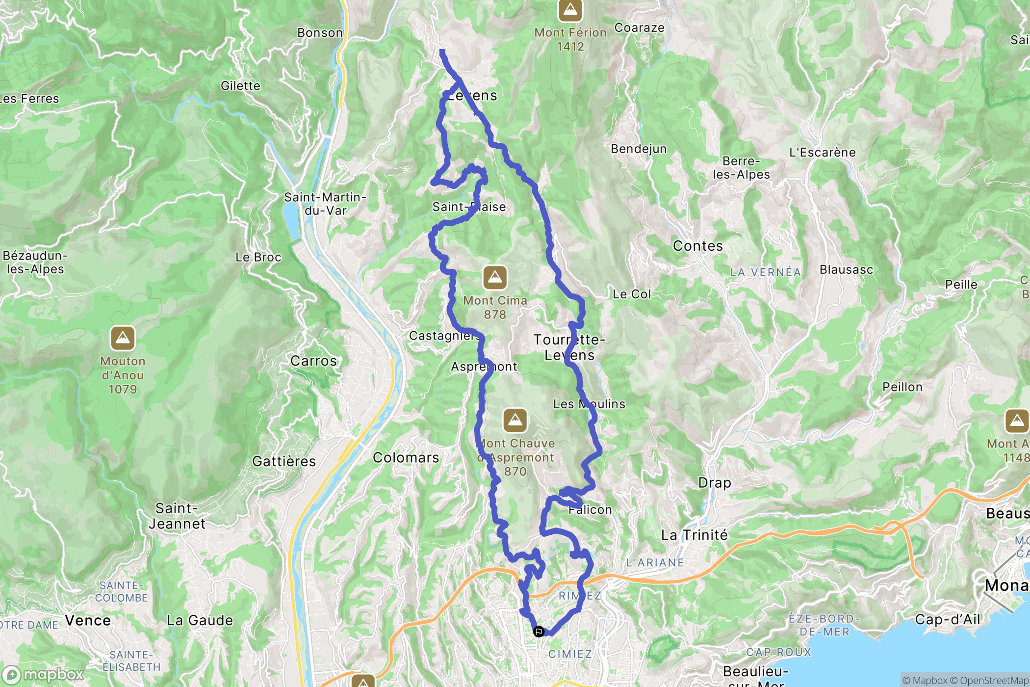 Nice : carte du parcours de randonnée - France