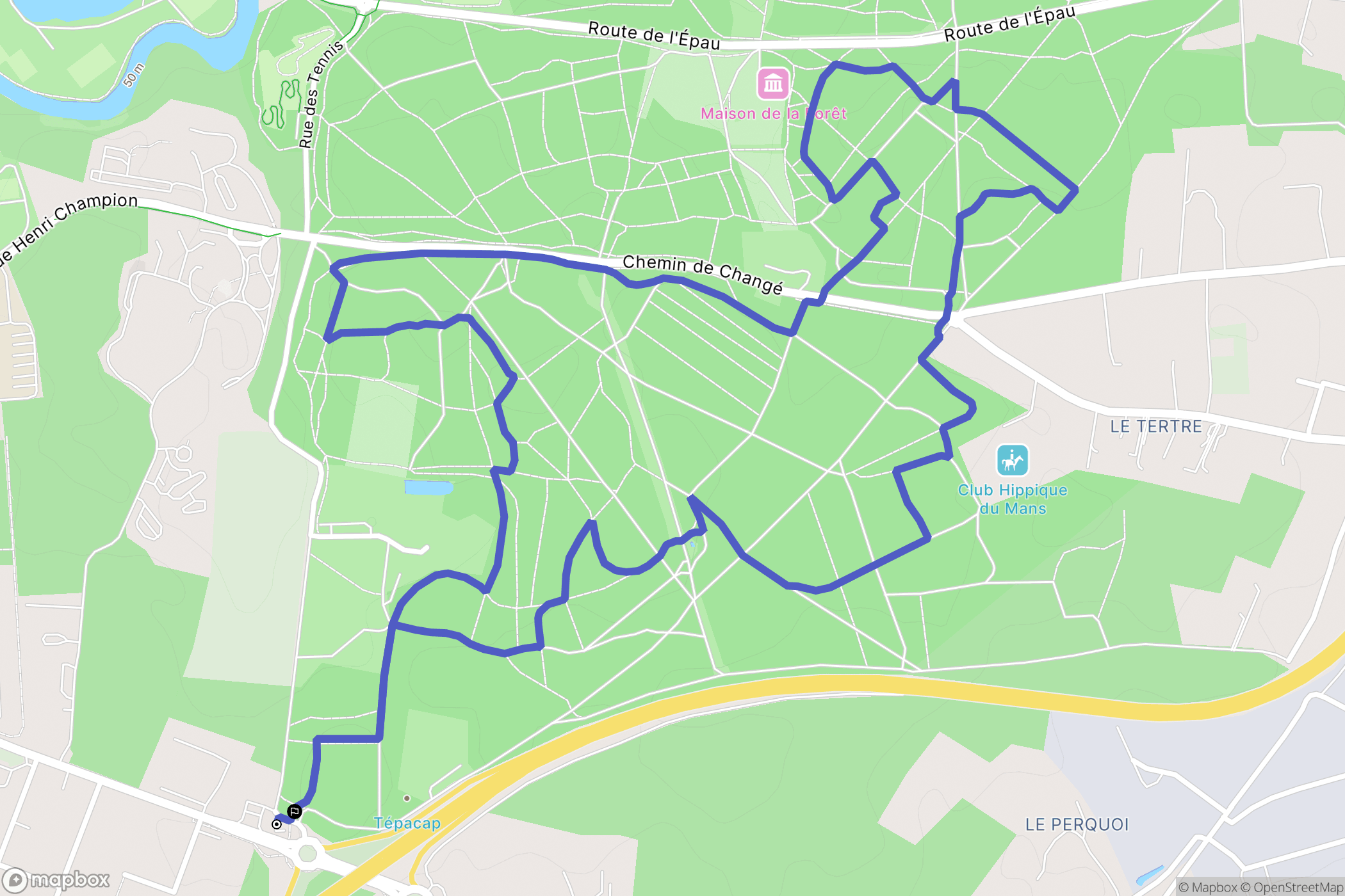 Le Mans : carte du parcours de randonnée - France