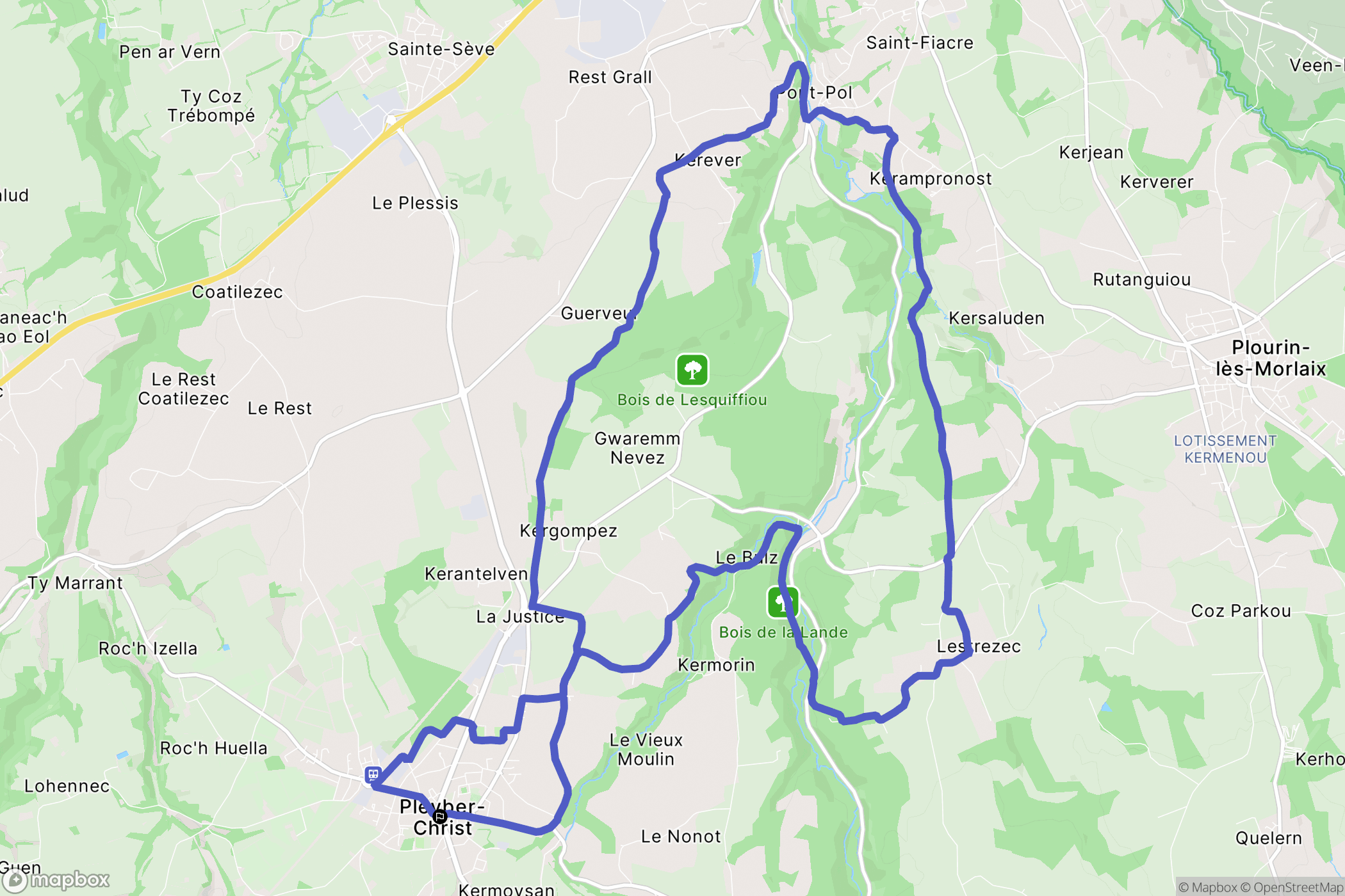 Pleyber-Christ : carte du parcours de randonnée - France
