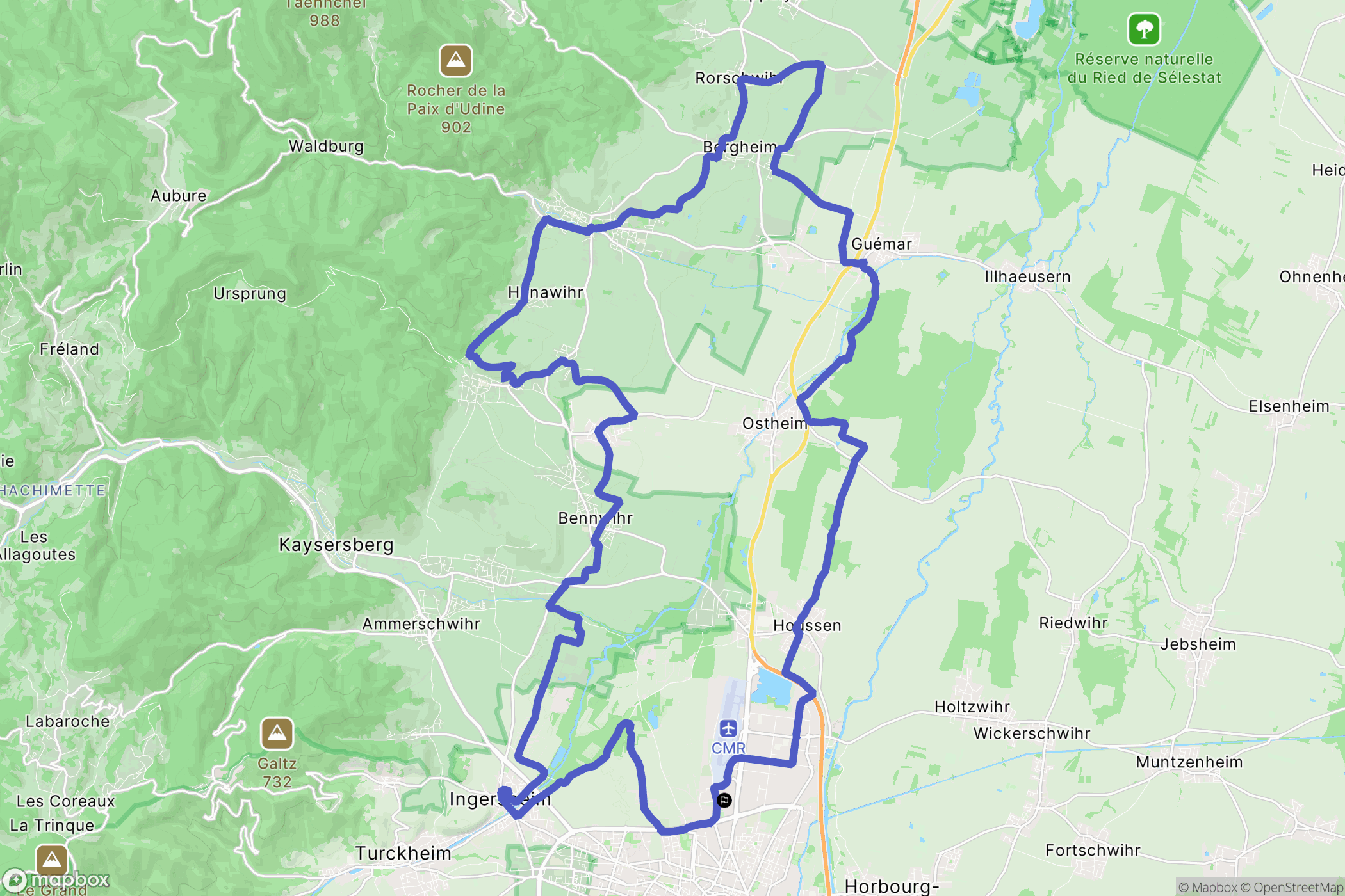 Colmar : carte du parcours de randonnée - France