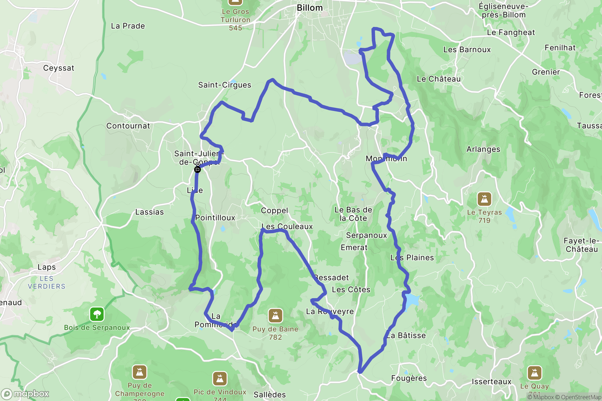 Saint-Julien-de-Coppel : carte du parcours de randonnée - France