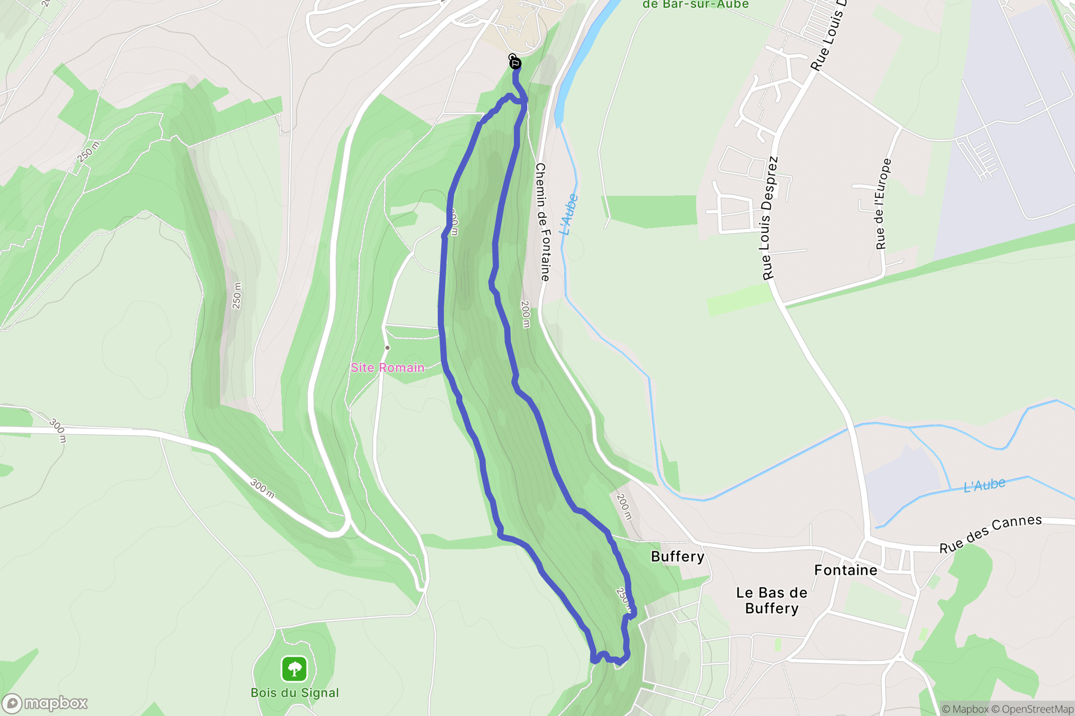 Bar-sur-Aube : carte du parcours de randonnée - France